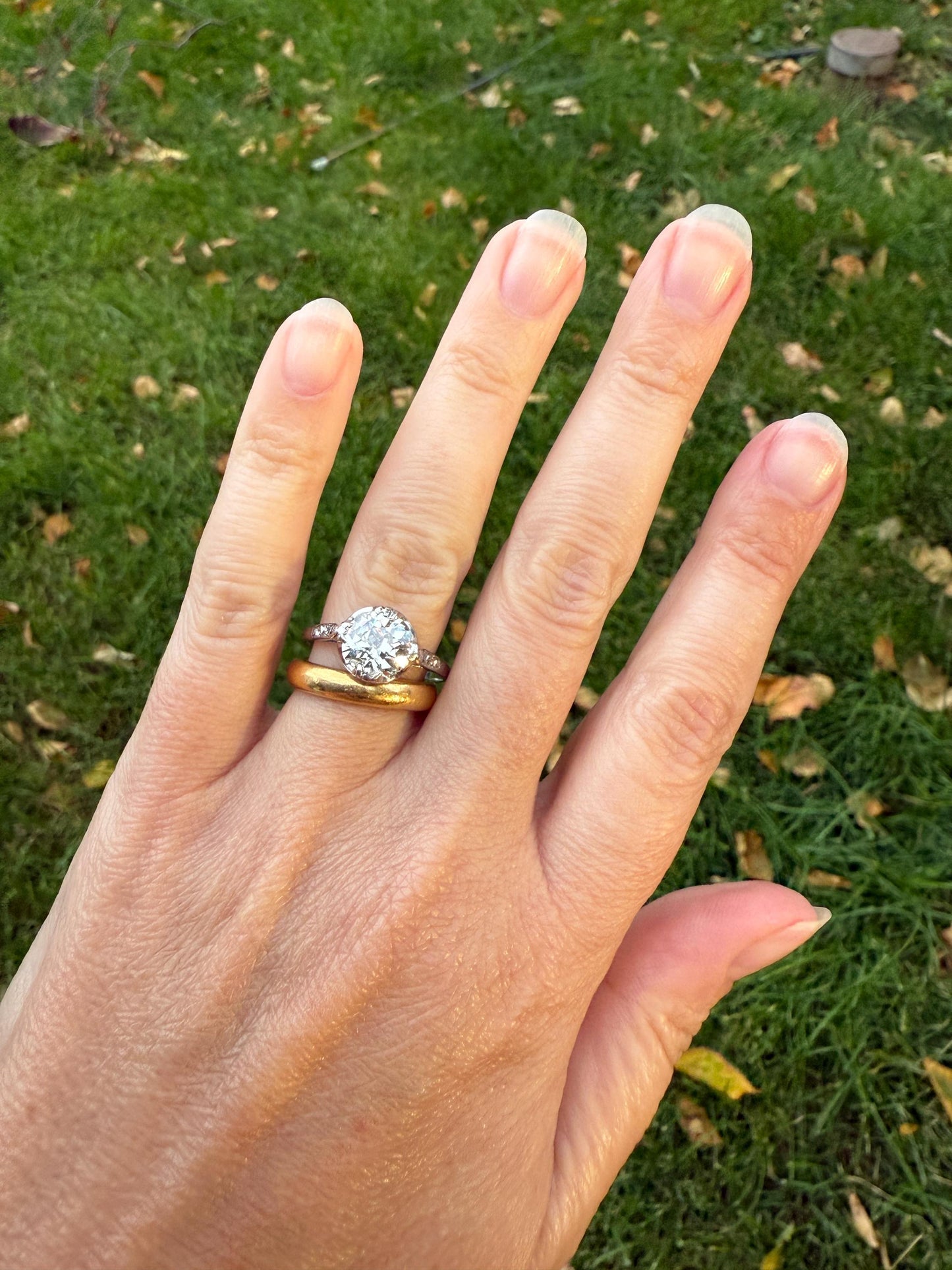 Antique 2 CARATS Tdw Old Mine Cut DIAMOND Solitaire French Engagement Ring with Rose Cut Accents Platinum Stacker Love Gift Spready OMC