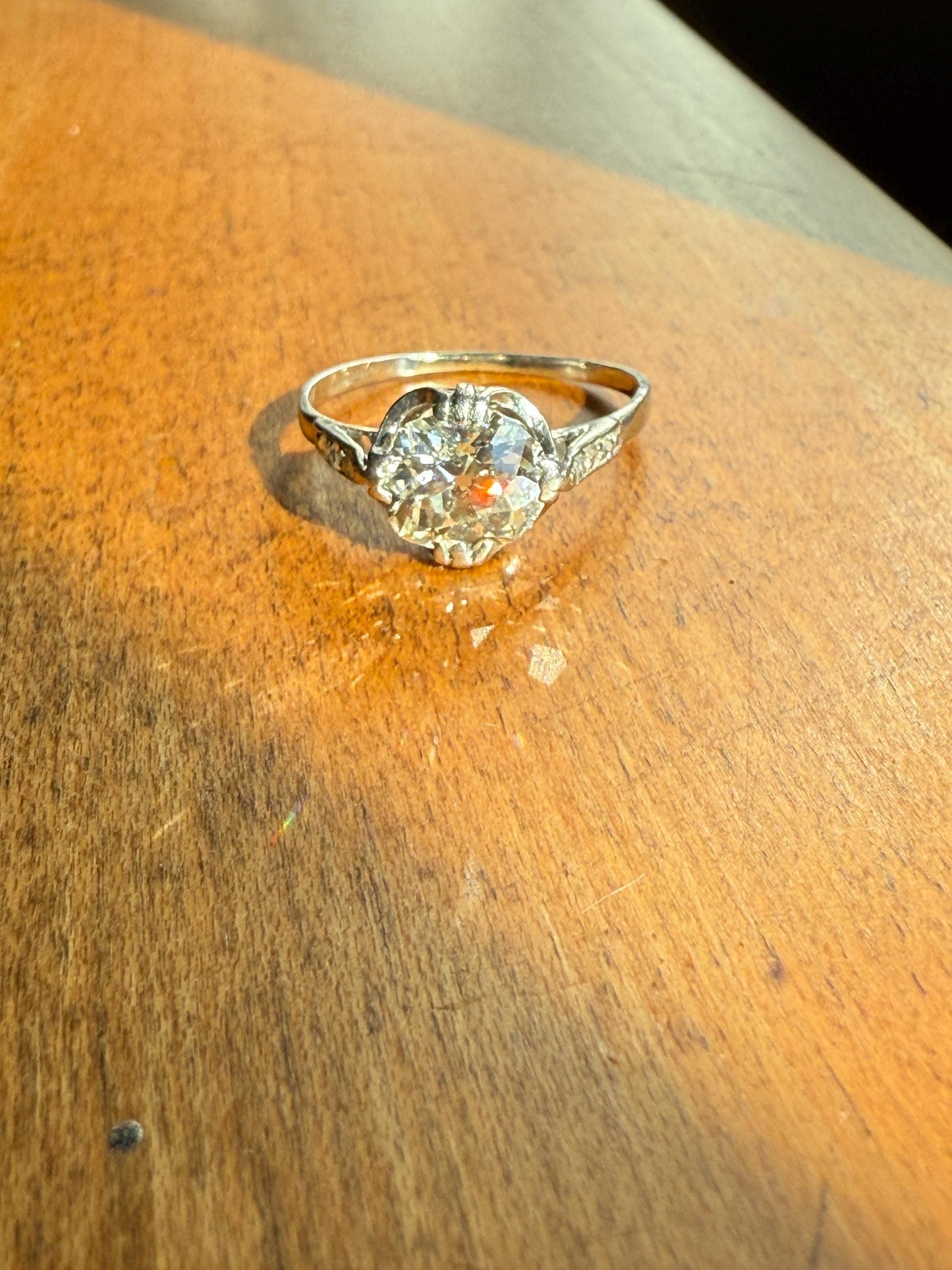 Antique 2 CARATS Tdw Old Mine Cut DIAMOND Solitaire French Engagement Ring with Rose Cut Accents Platinum Stacker Love Gift Spready OMC