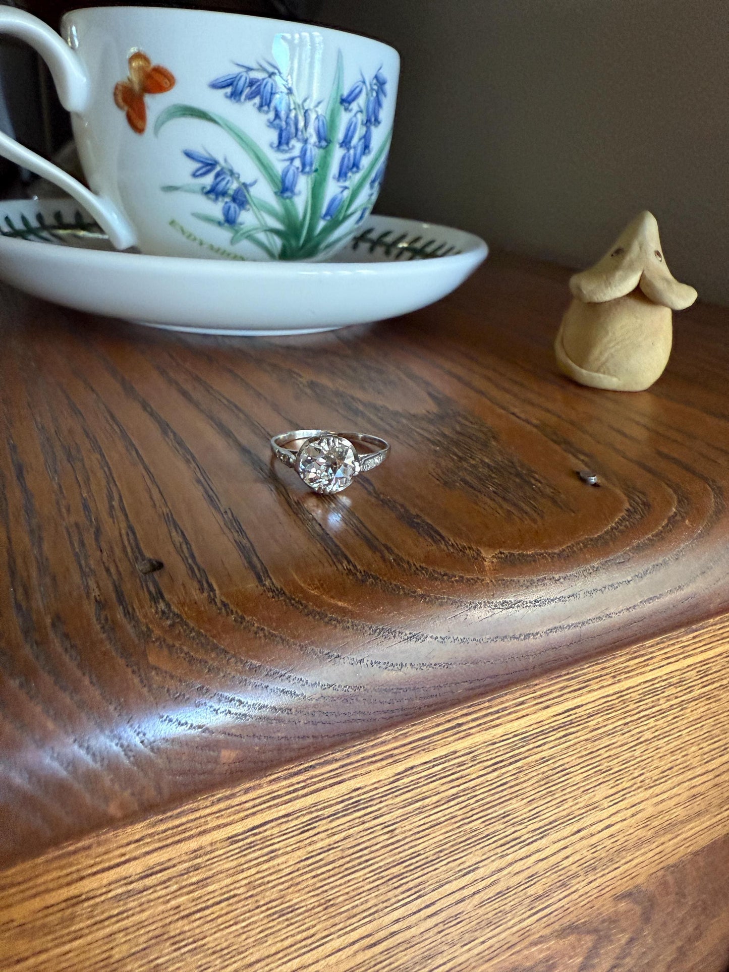 Antique 2 CARATS Tdw Old Mine Cut DIAMOND Solitaire French Engagement Ring with Rose Cut Accents Platinum Stacker Love Gift Spready OMC