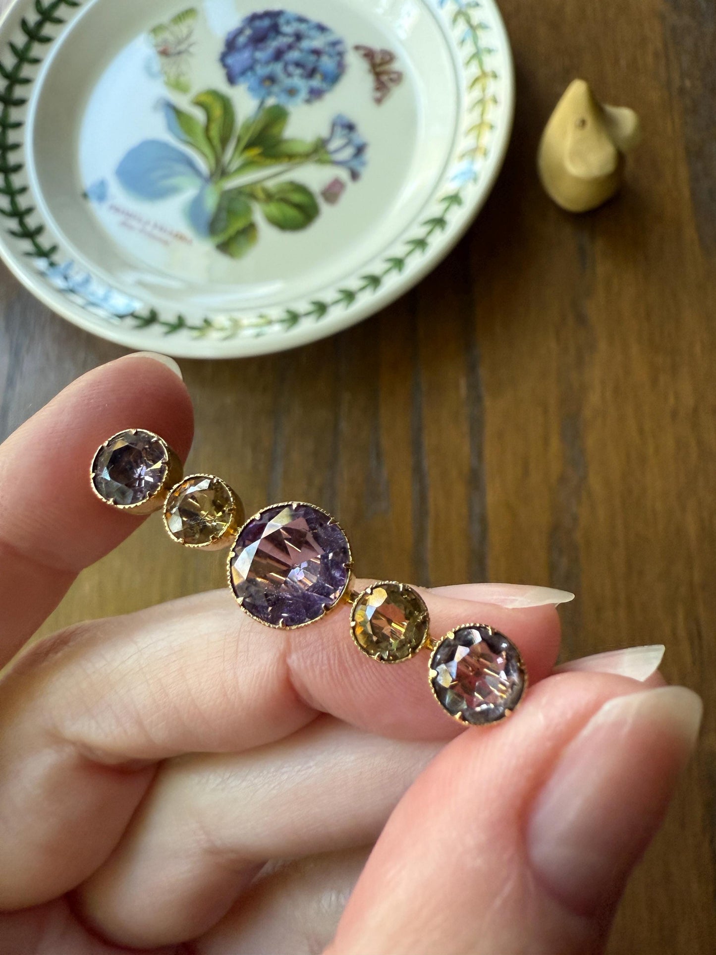 XL Antique Victorian Old Cut Amethyst Citrine Bar Brooch Extender Connector Pin Pendant Bracelet Conversion 14k Gold Purple Lavender Yellow