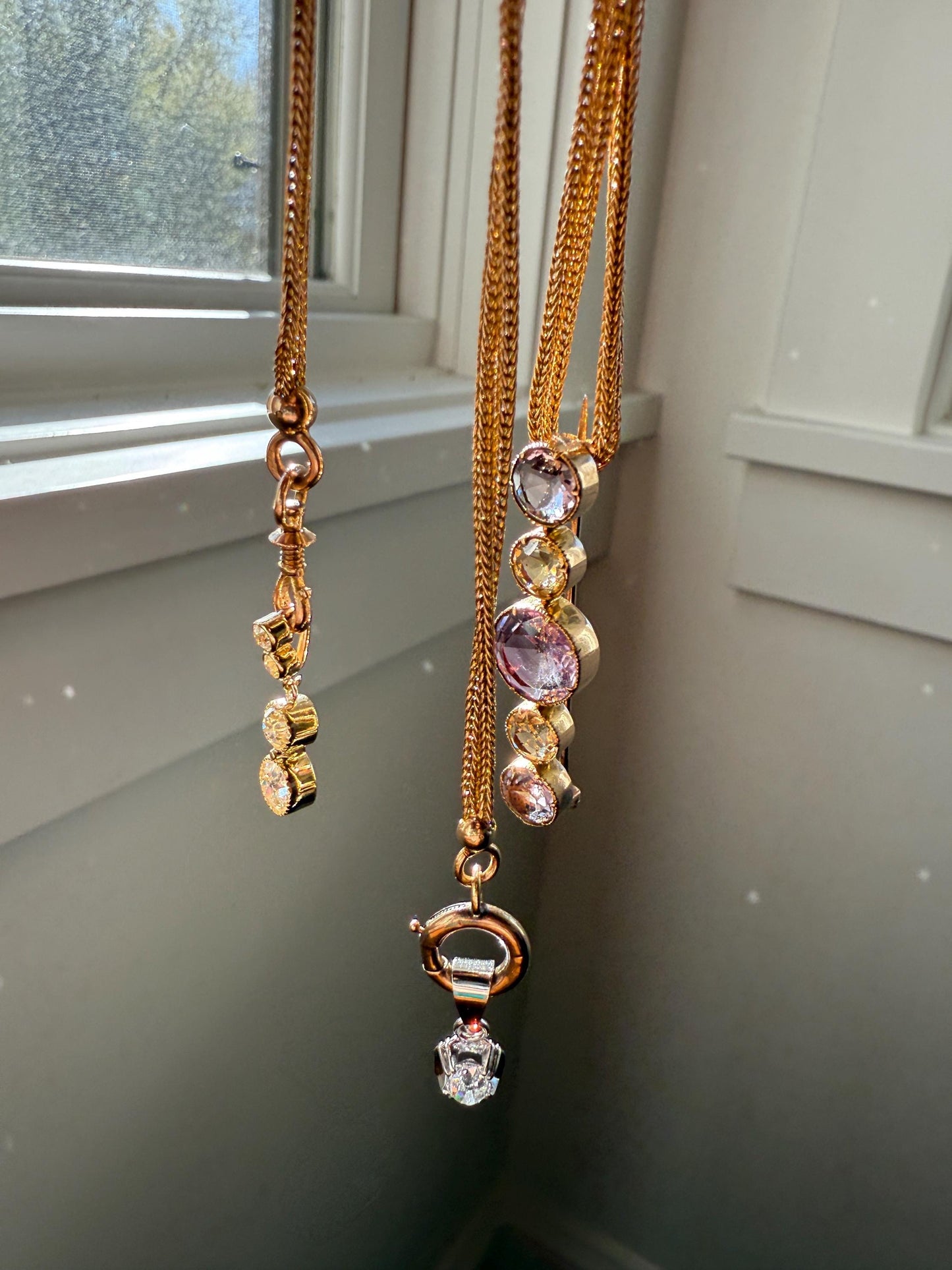 XL Antique Victorian Old Cut Amethyst Citrine Bar Brooch Extender Connector Pin Pendant Bracelet Conversion 14k Gold Purple Lavender Yellow