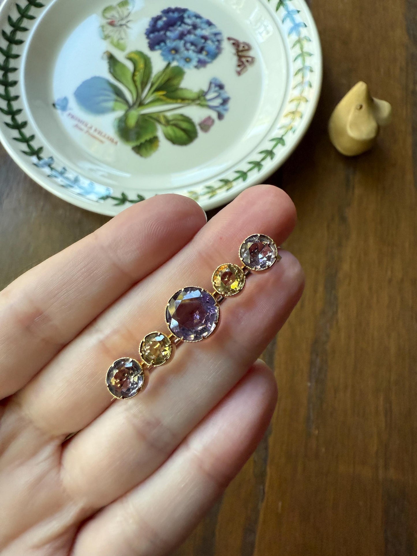 XL Antique Victorian Old Cut Amethyst Citrine Bar Brooch Extender Connector Pin Pendant Bracelet Conversion 14k Gold Purple Lavender Yellow