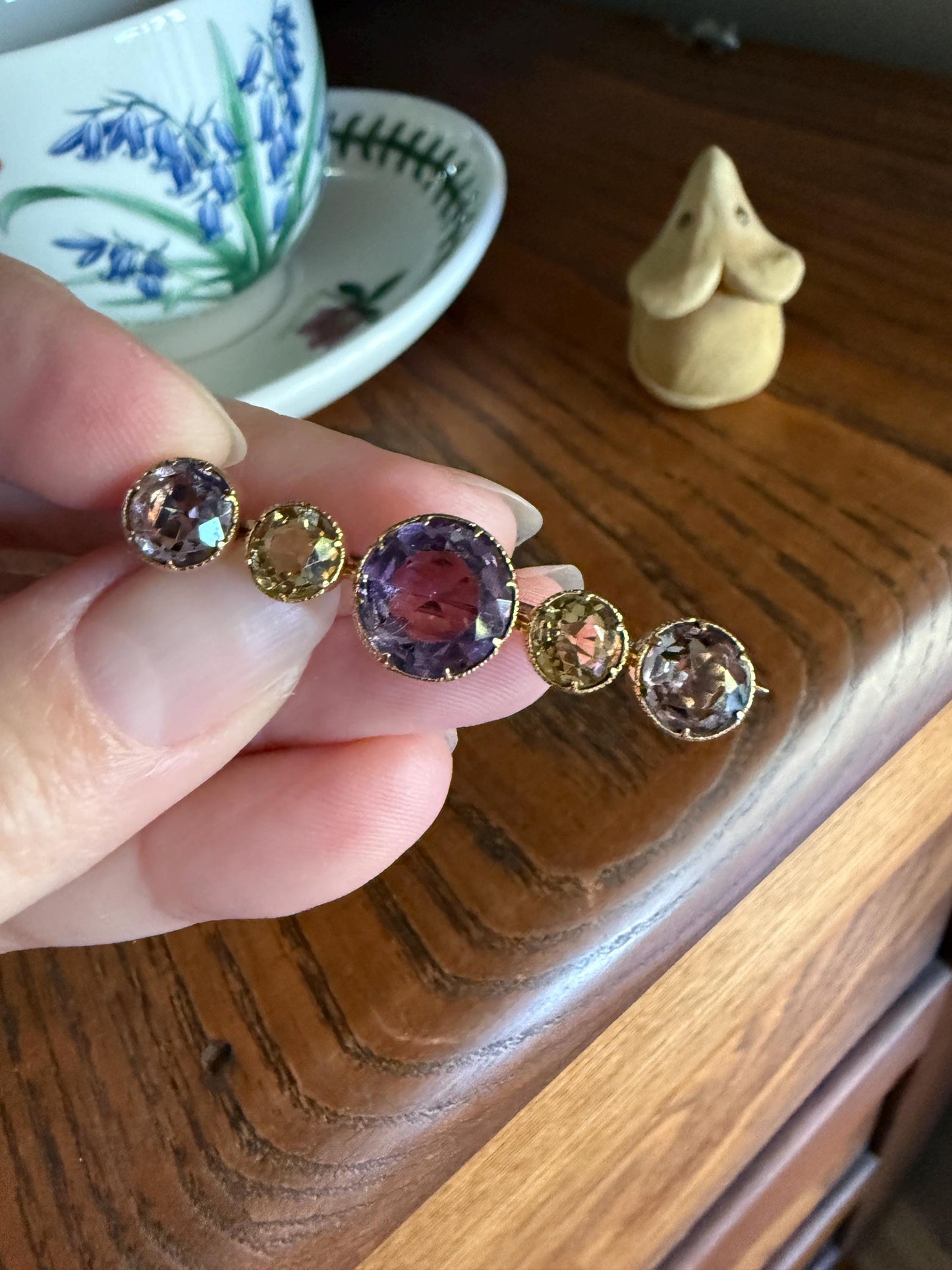 XL Antique Victorian Old Cut Amethyst Citrine Bar Brooch Extender Connector Pin Pendant Bracelet Conversion 14k Gold Purple Lavender Yellow