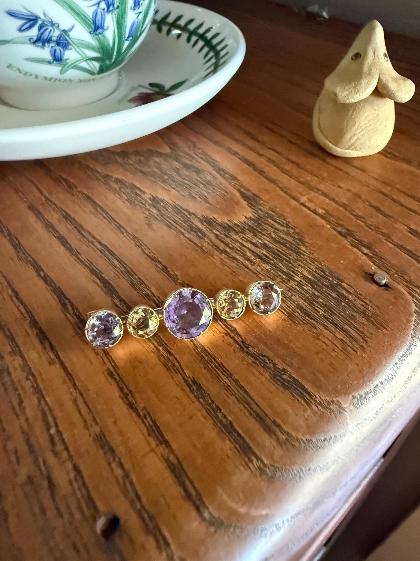 XL Antique Victorian Old Cut Amethyst Citrine Bar Brooch Extender Connector Pin Pendant Bracelet Conversion 14k Gold Purple Lavender Yellow