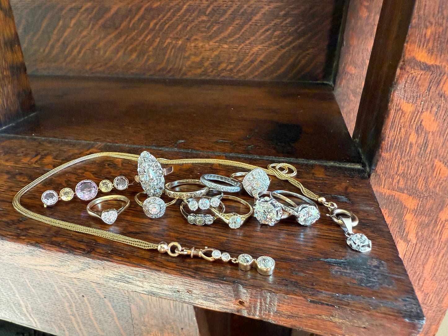 XL Antique Victorian Old Cut Amethyst Citrine Bar Brooch Extender Connector Pin Pendant Bracelet Conversion 14k Gold Purple Lavender Yellow