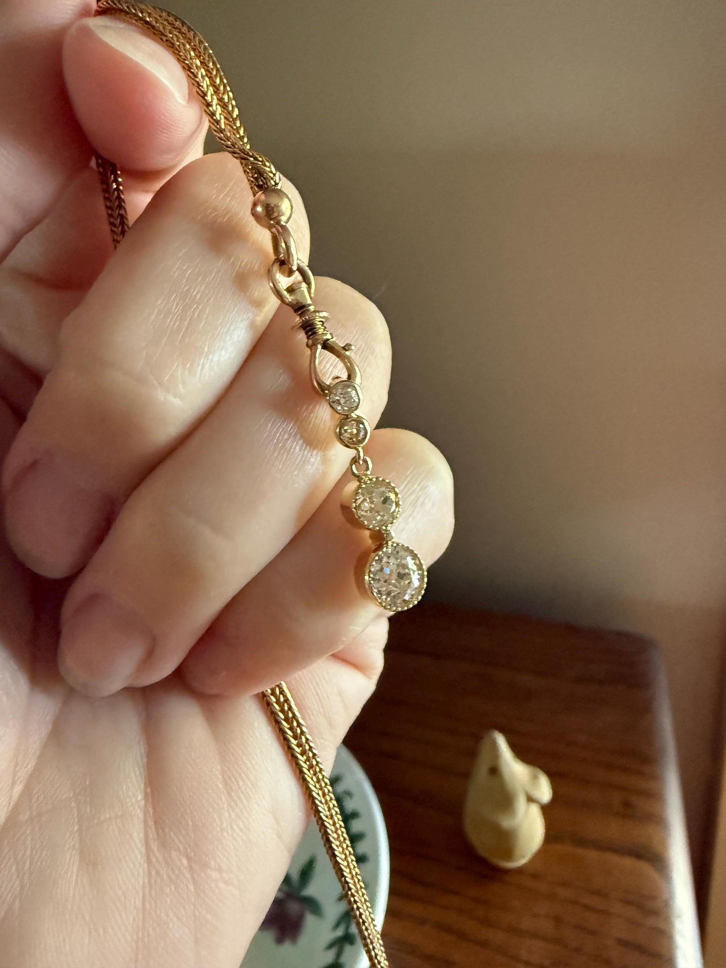 CHUNKY 1.4 Carat Old Mine Cut DIAMOND Antique 14k Gold Pendant Victorian Bezel Set Bridal Something Old Dangle Drop Four Stone 1.4ctw