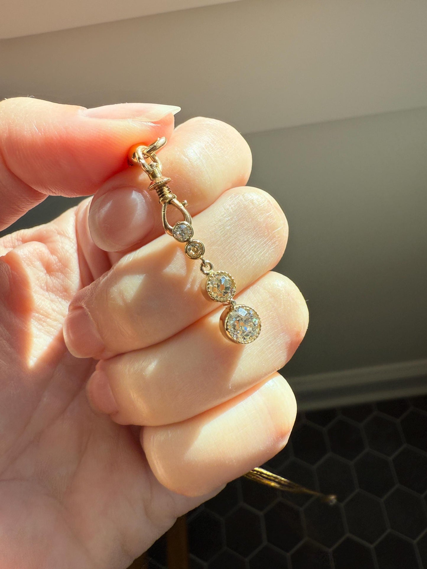 CHUNKY 1.4 Carat Old Mine Cut DIAMOND Antique 14k Gold Pendant Victorian Bezel Set Bridal Something Old Dangle Drop Four Stone 1.4ctw