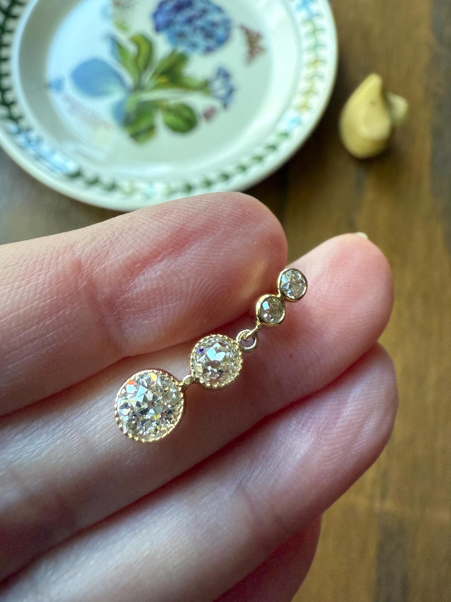 CHUNKY 1.4 Carat Old Mine Cut DIAMOND Antique 14k Gold Pendant Victorian Bezel Set Bridal Something Old Dangle Drop Four Stone 1.4ctw