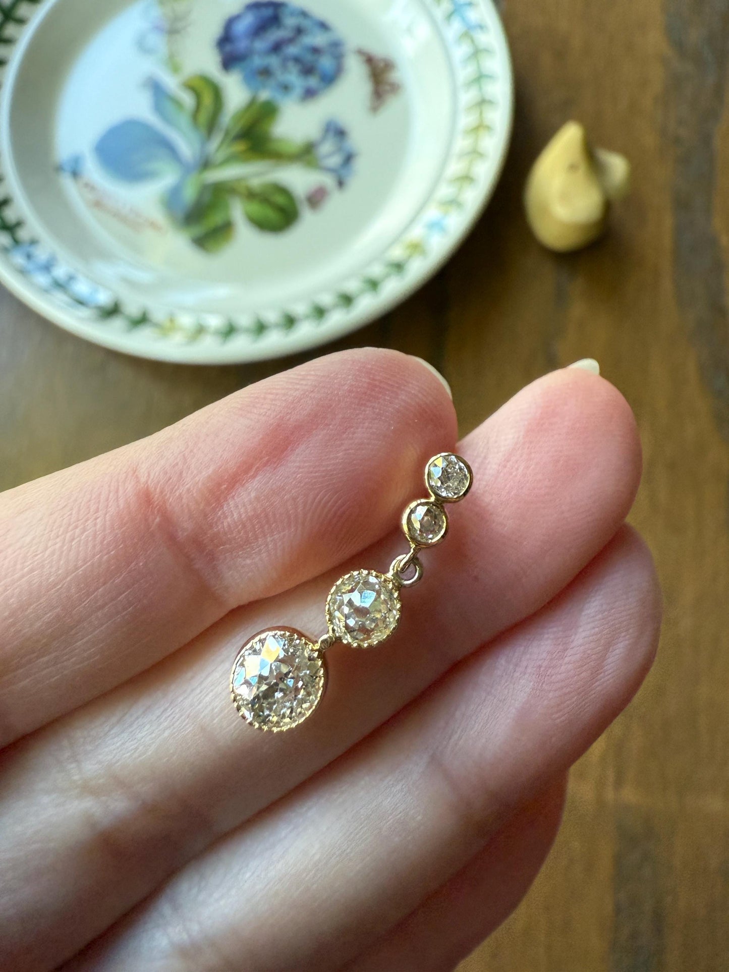 CHUNKY 1.4 Carat Old Mine Cut DIAMOND Antique 14k Gold Pendant Victorian Bezel Set Bridal Something Old Dangle Drop Four Stone 1.4ctw