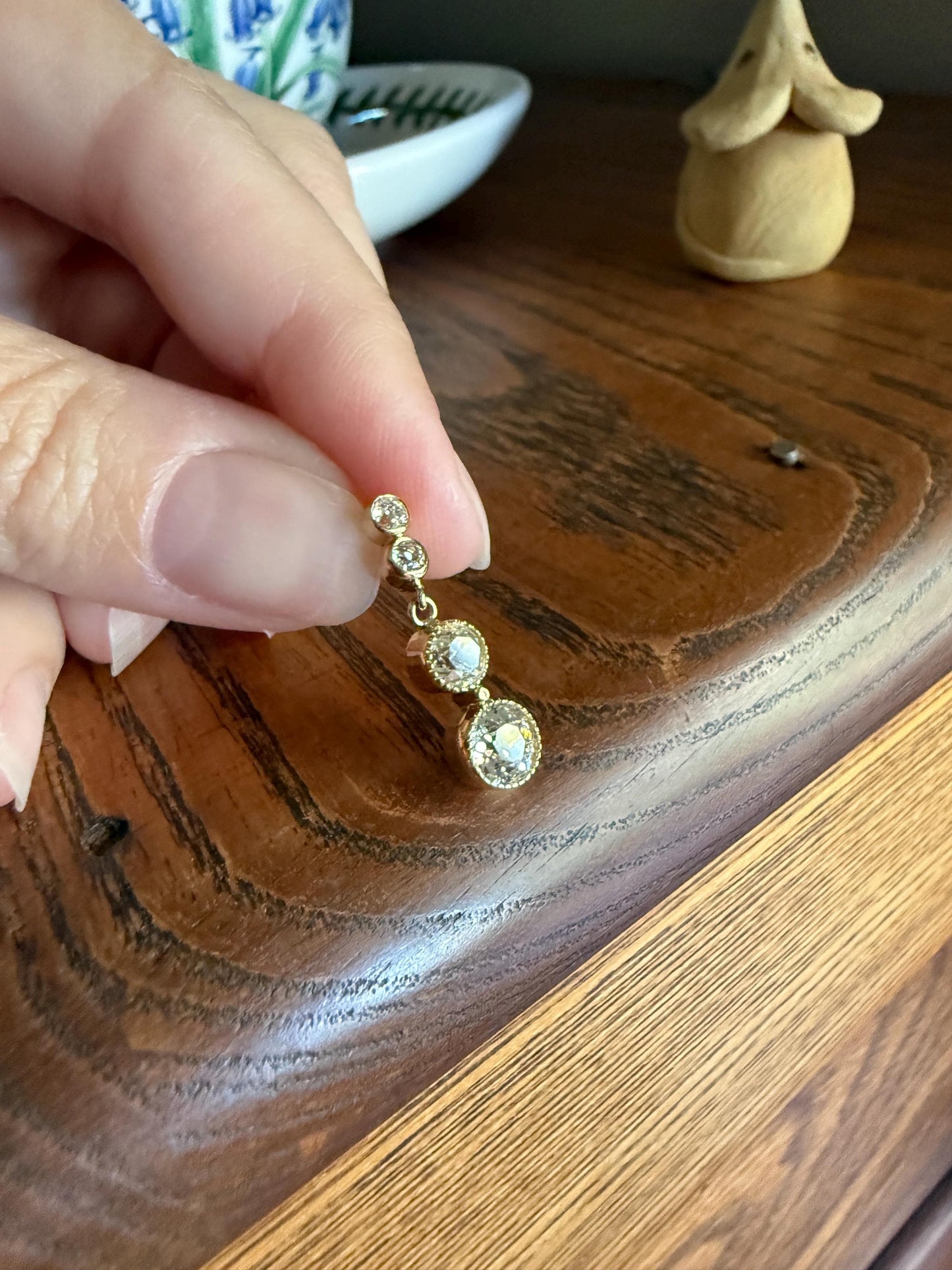 CHUNKY 1.4 Carat Old Mine Cut DIAMOND Antique 14k Gold Pendant Victorian Bezel Set Bridal Something Old Dangle Drop Four Stone 1.4ctw