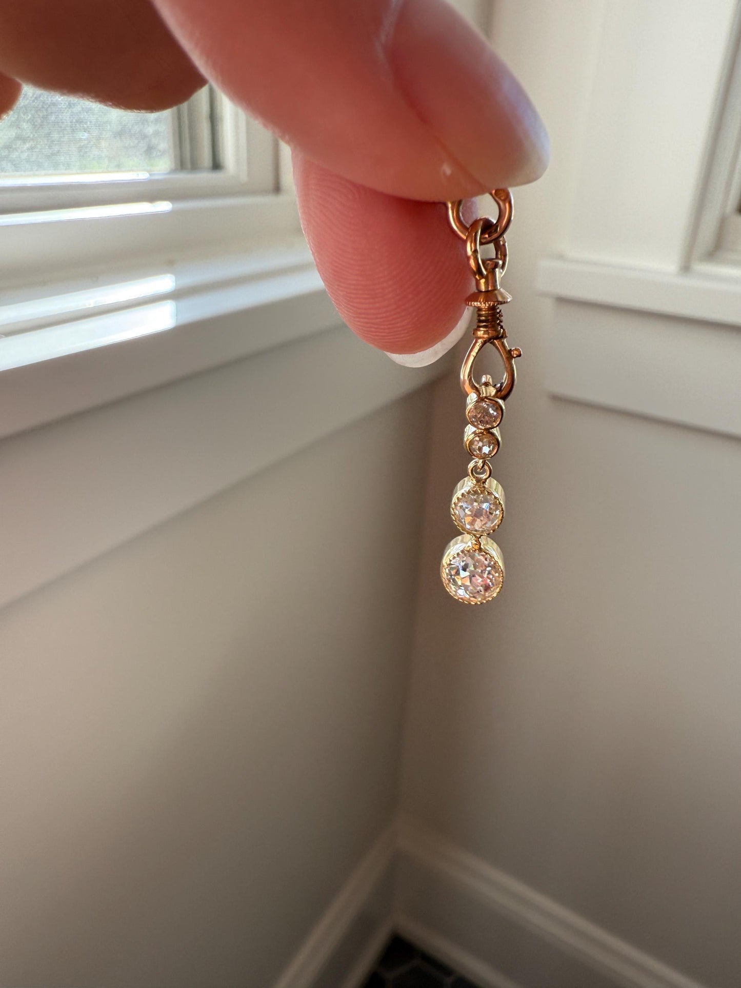 CHUNKY 1.4 Carat Old Mine Cut DIAMOND Antique 14k Gold Pendant Victorian Bezel Set Bridal Something Old Dangle Drop Four Stone 1.4ctw