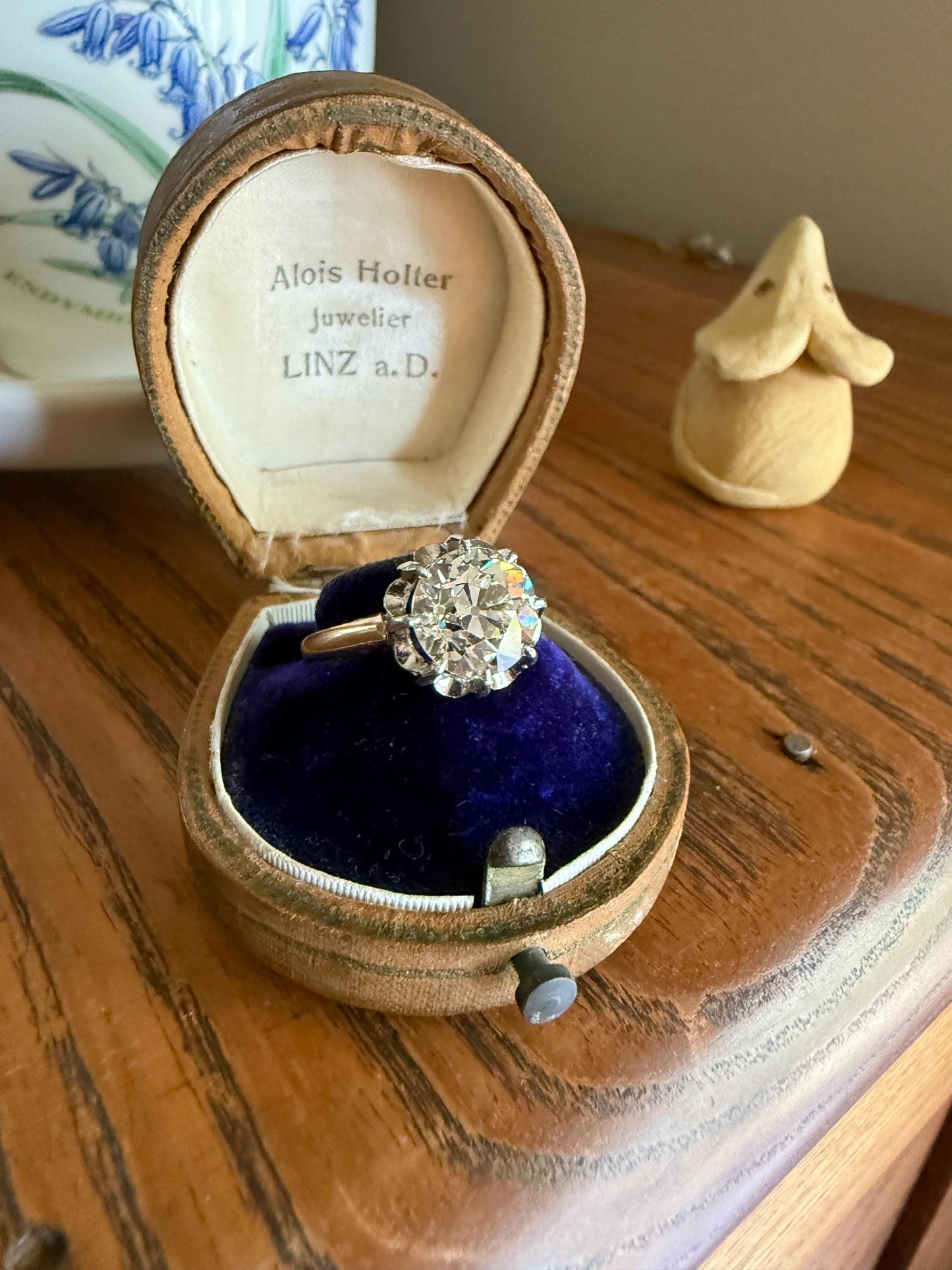 Special French Original Antique 3.5 CARAT Old European Cut DIAMOND Eye Clean Solitaire Engagement Ring 18k Rosy Gold Platinum Fiery OEC