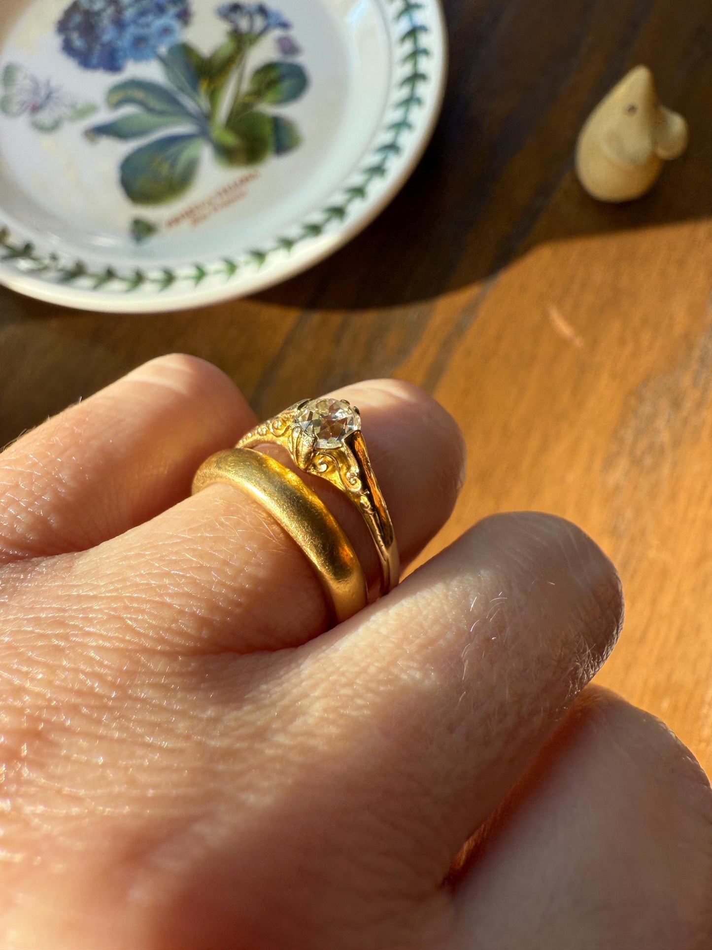 Scrolled Eye Clean Antique .7 Carat Old Mine Cut DIAMOND Solitaire Ornate Victorian Engagement Ring 18k Gold Romantic Gift Stacker .7Ctw OMC