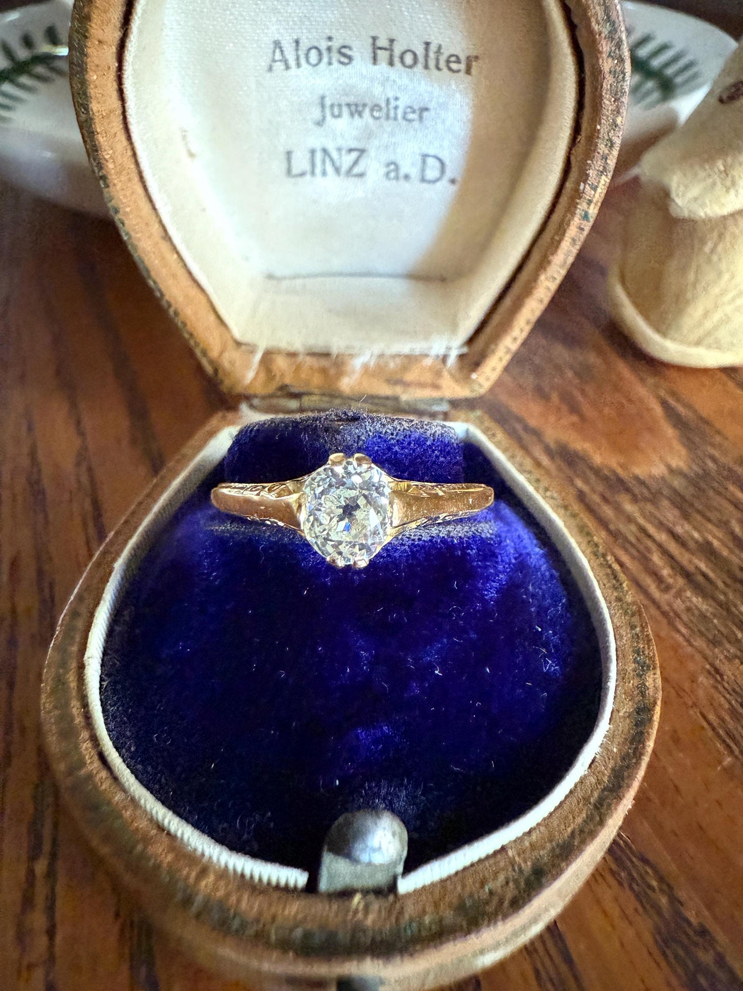 Scrolled Eye Clean Antique .7 Carat Old Mine Cut DIAMOND Solitaire Ornate Victorian Engagement Ring 18k Gold Romantic Gift Stacker .7Ctw OMC