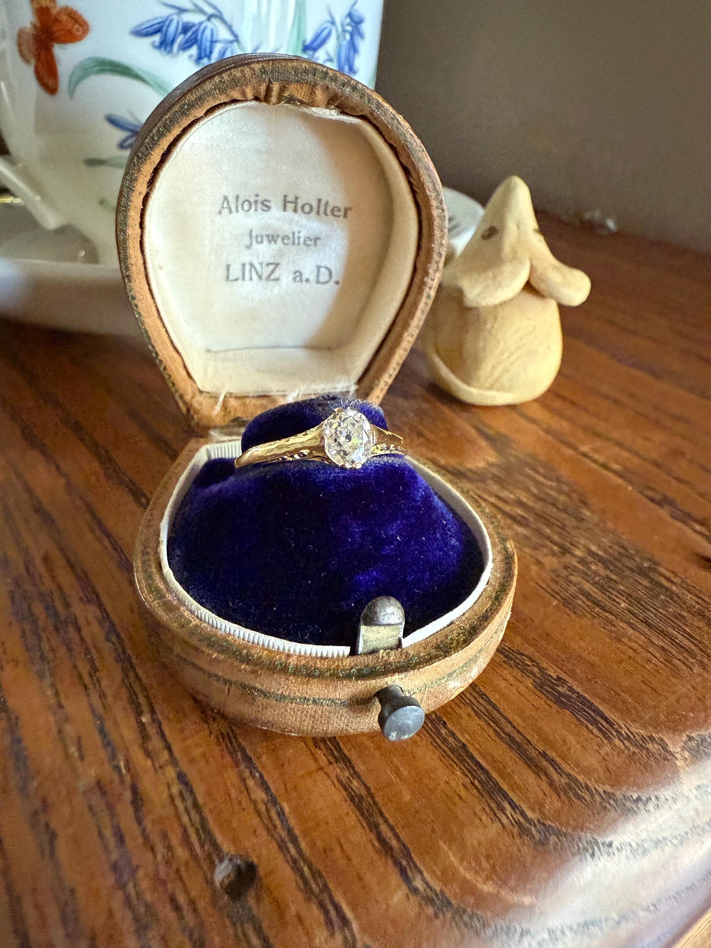 Scrolled Eye Clean Antique .7 Carat Old Mine Cut DIAMOND Solitaire Ornate Victorian Engagement Ring 18k Gold
