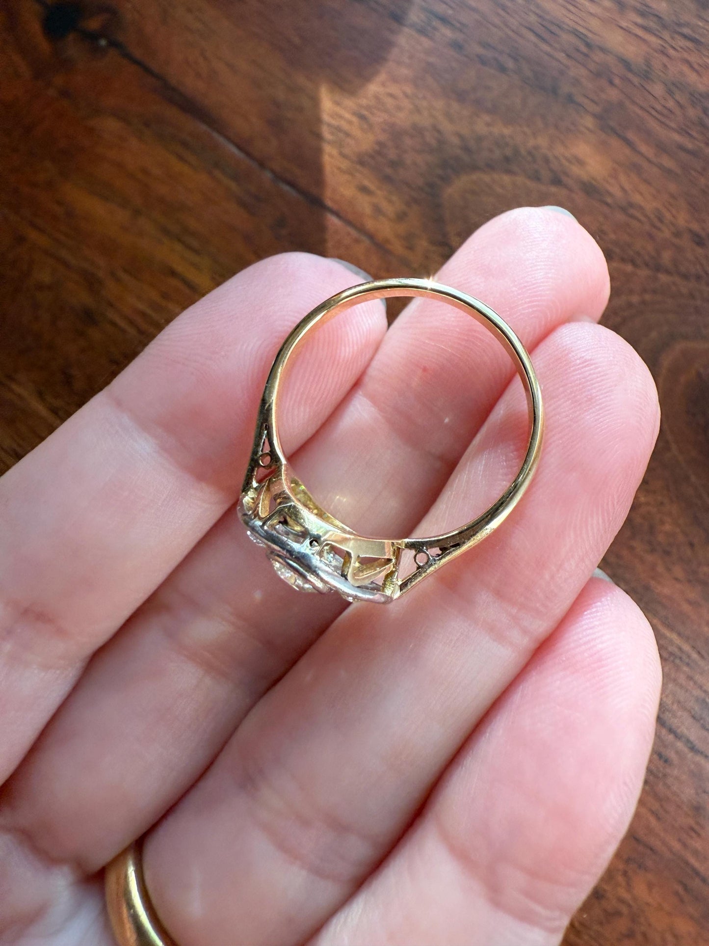 Edwardian Antique 1.1 Carat Old Mine Cut Diamond Cluster Ring Panel Oval Platform Ornate Geometric Milgrain Pale Yellow Center 1.1Ctw OMC