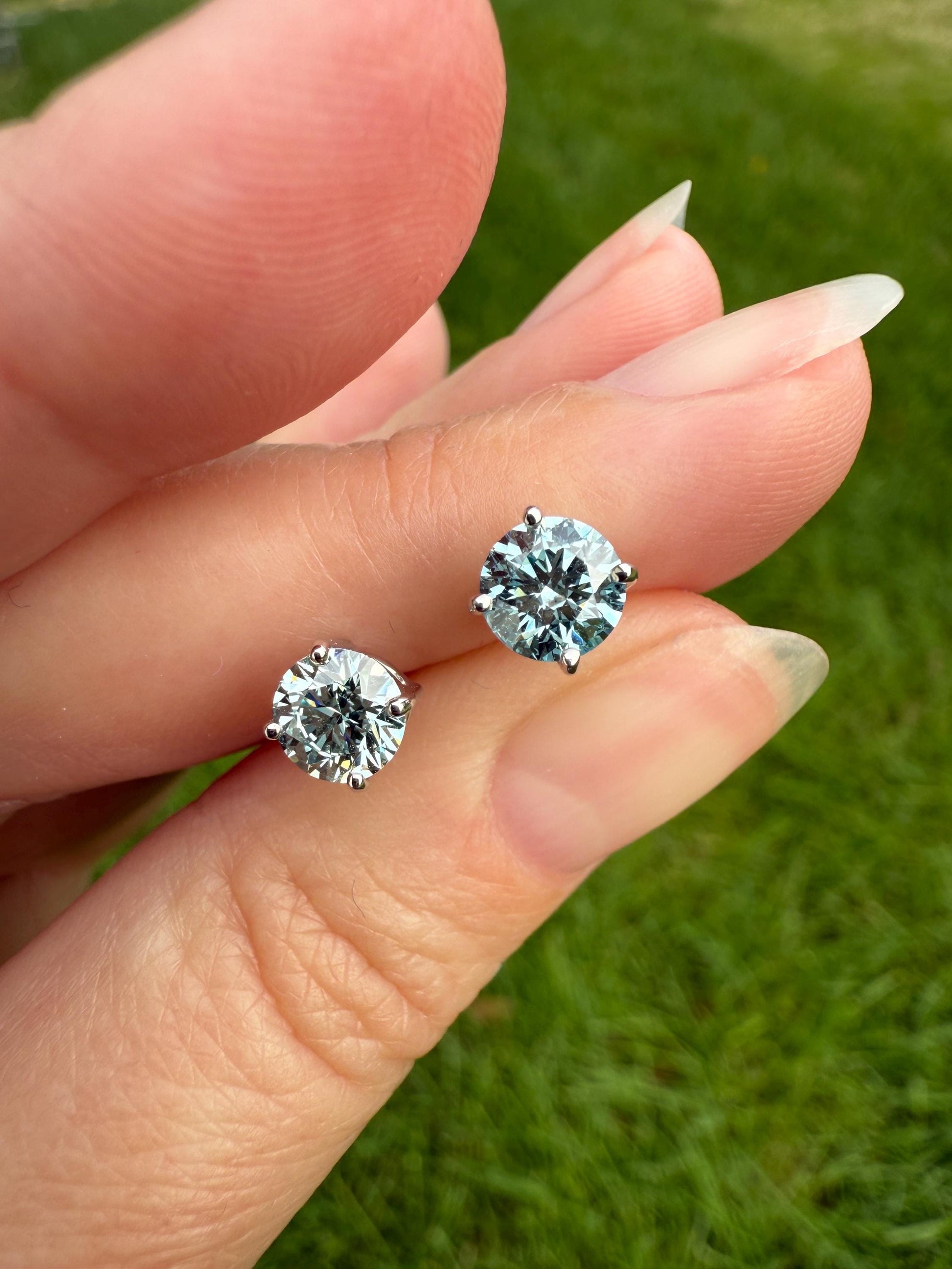 FIERY Fancy Intense Greenish Blue DIAMOND 1.2 Carat Stud Earrings Natural Enhanced w/ Certificates Earstack .6 Each Daily Wearers Minimalist