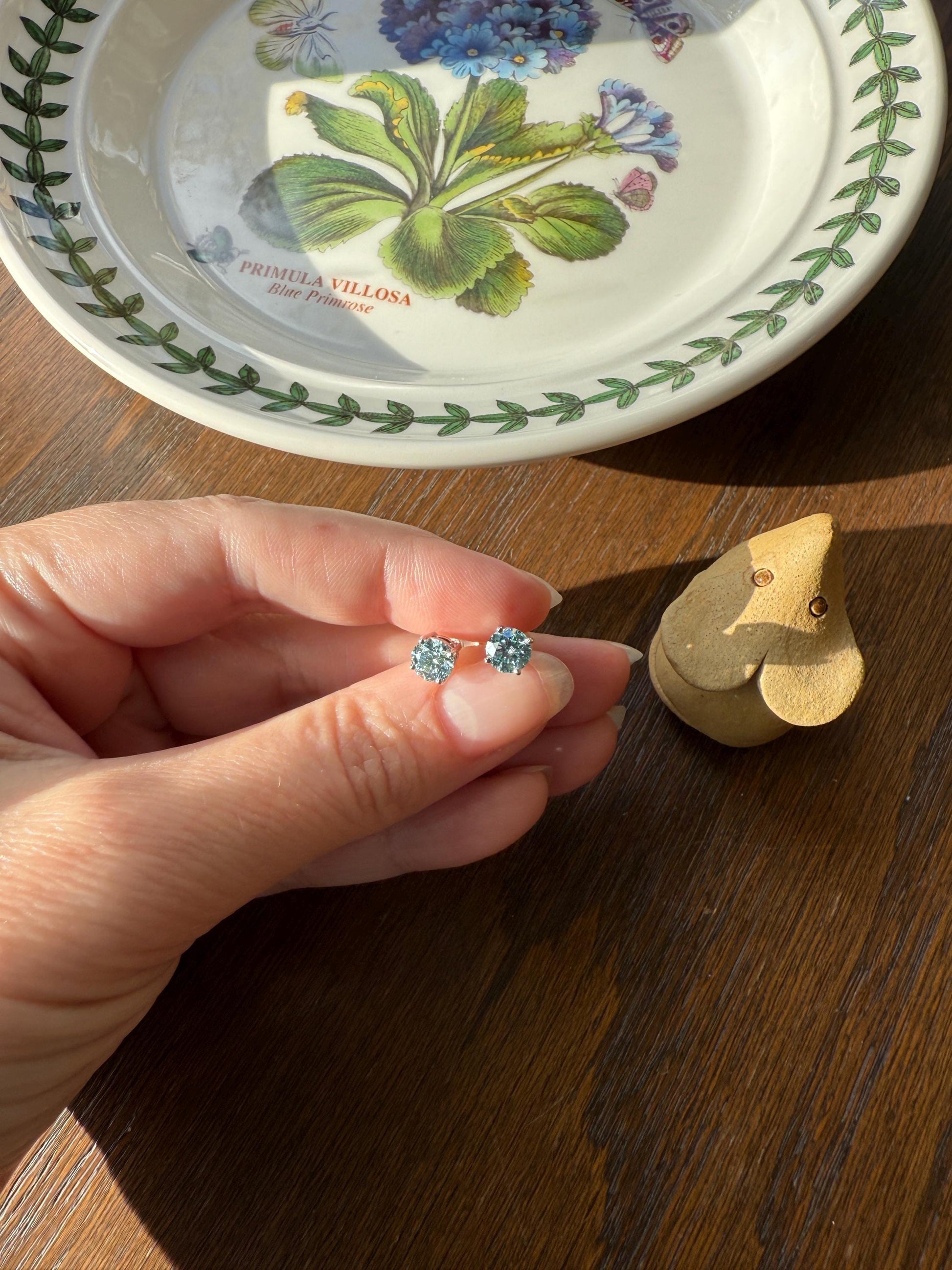 FIERY Fancy Intense Greenish Blue DIAMOND 1.2 Carat Stud Earrings Natural Enhanced w/ Certificates Earstack .6 Each Daily Wearers Minimalist