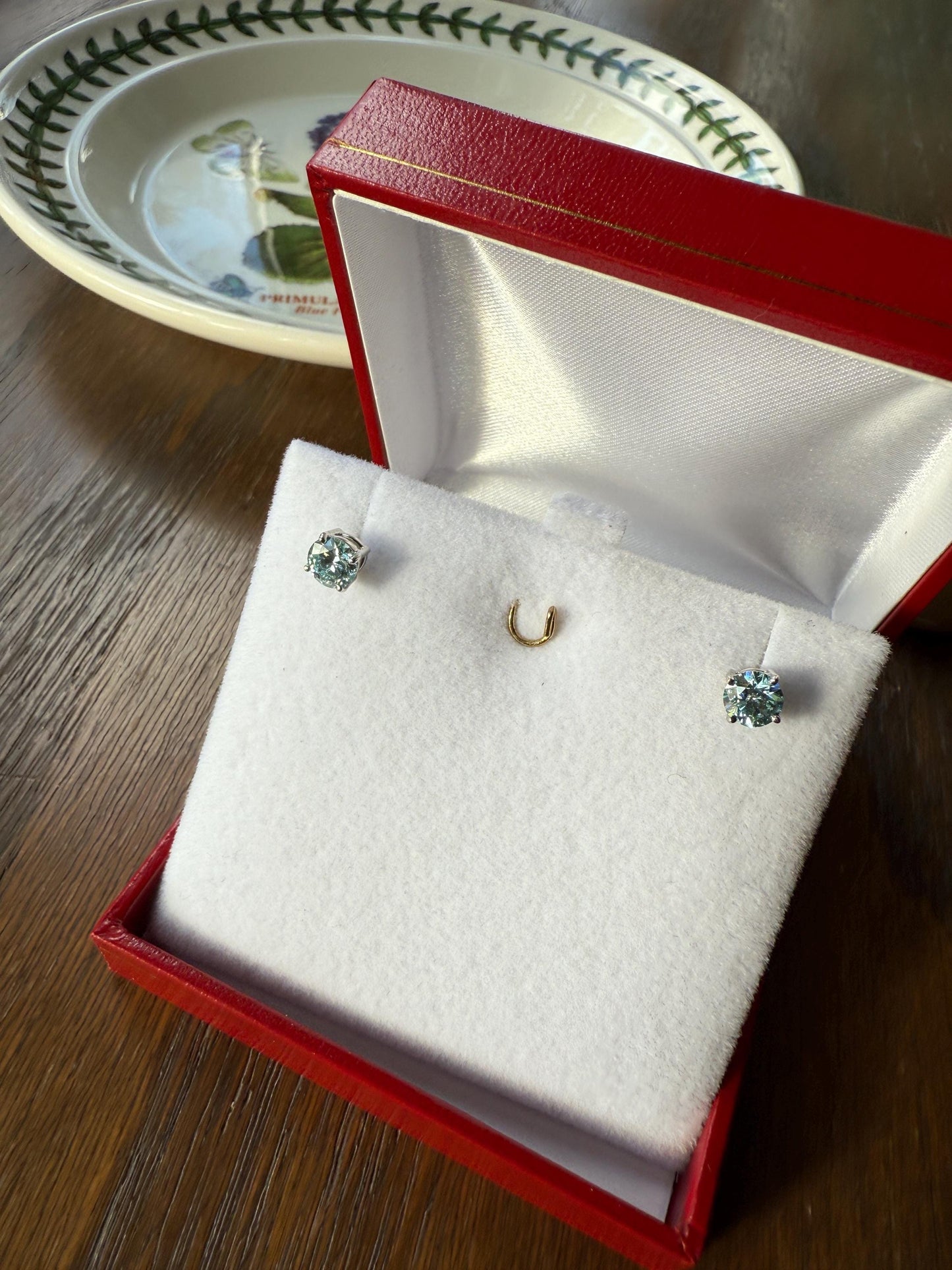 FIERY Fancy Intense Greenish Blue DIAMOND 1.2 Carat Stud Earrings Natural Enhanced w/ Certificates Earstack .6 Each Daily Wearers Minimalist