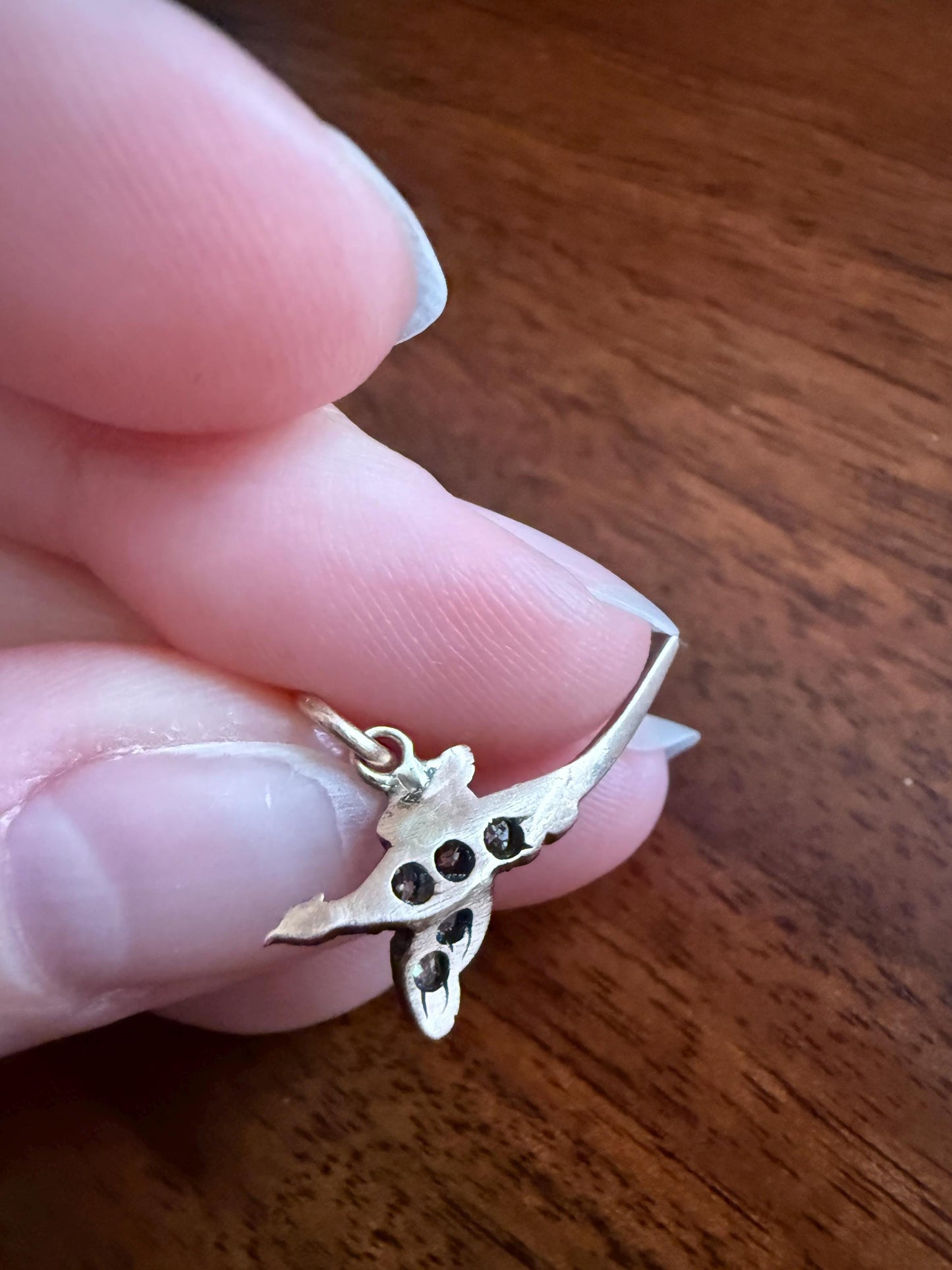 PHEASANT in Flight Antique Victorian 14k Gold Figural Pendant Old Mine Rose Cut Diamond Ruby Eye Necklace Bracelet Charm Animal Game Jewelry