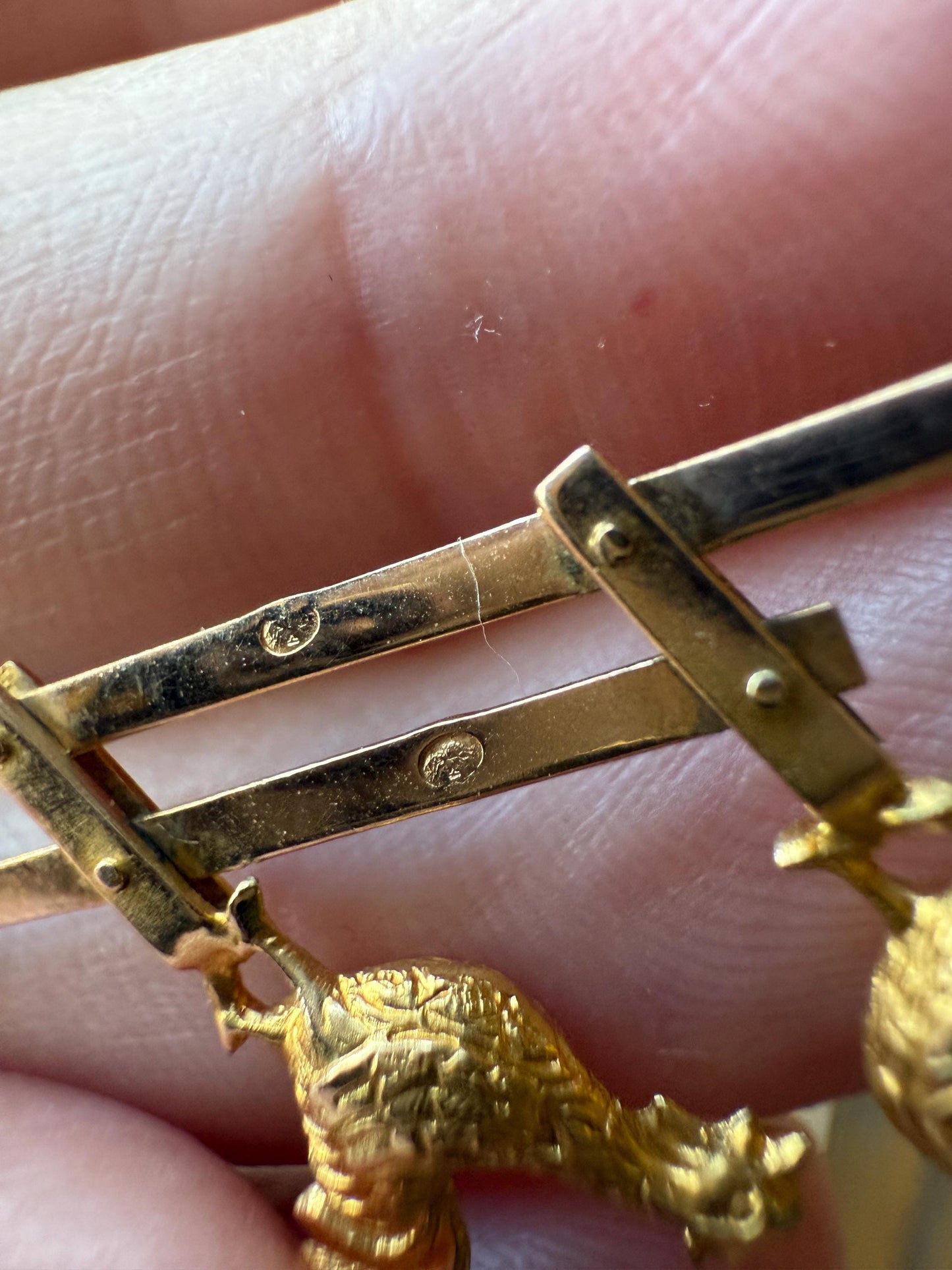 Dancing ROOSTERS On Picket Fence French Antique 18k Gold Solid Moveable Reversible Charm Pendant Victorian Belle Epoque Art Nouveau Country