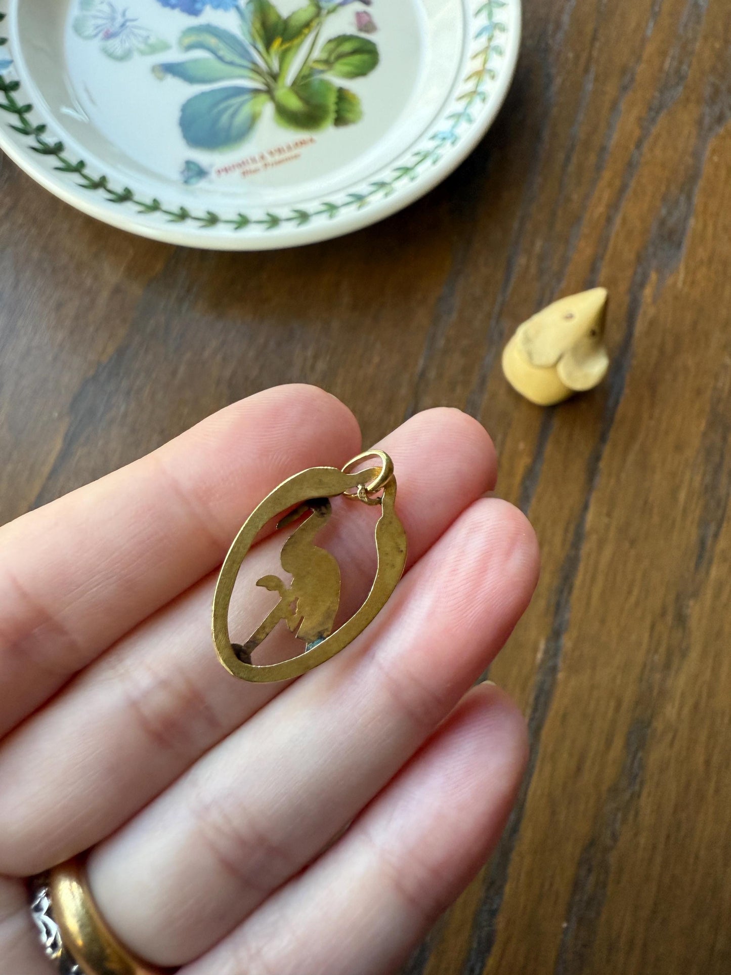 Stork of Alsace Souvenir French Antique 18k Gold Solid Charm Pendant Victorian Belle Epoque Art Nouveau Country