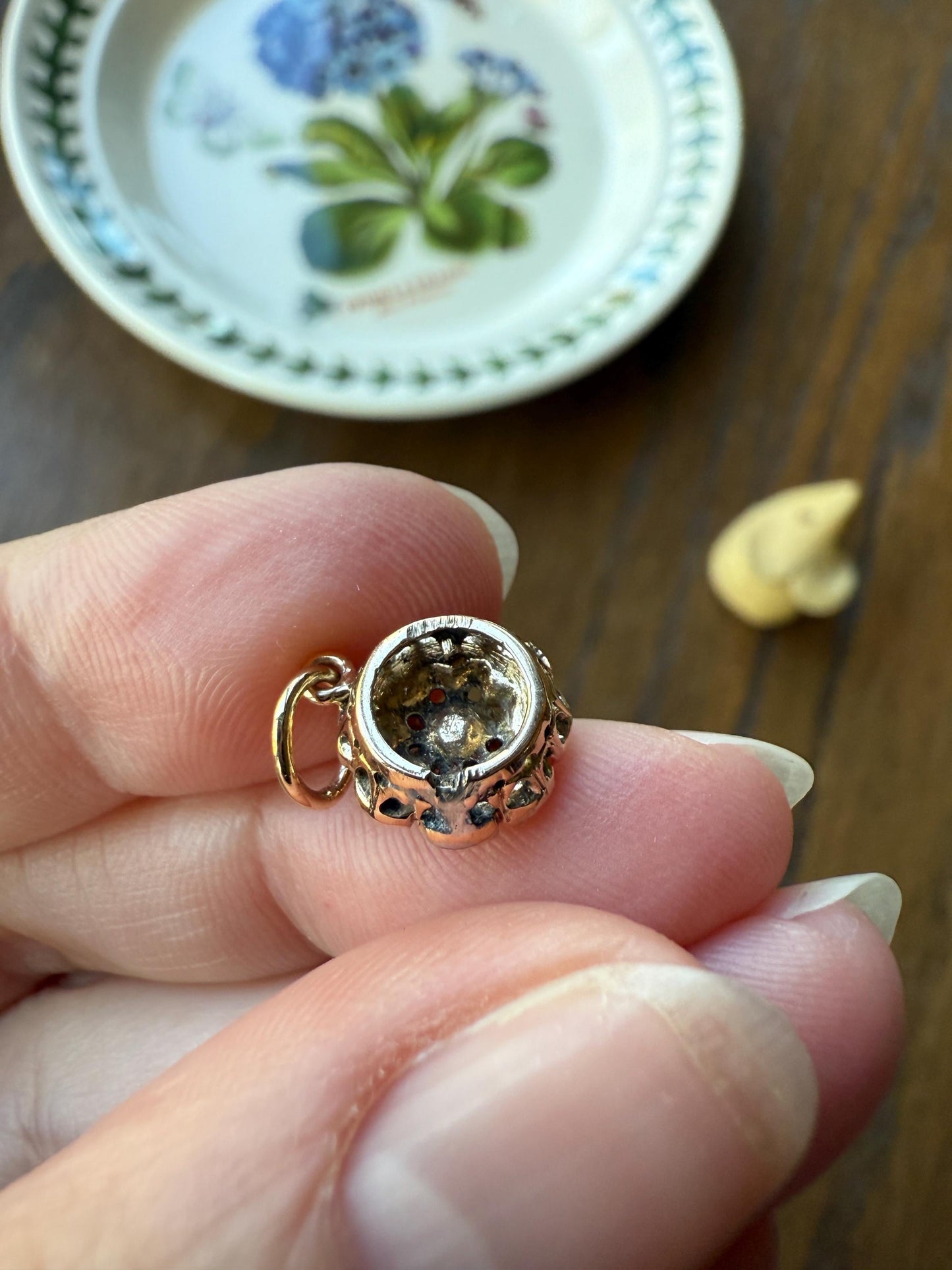 Daisy Cluster Pendant Rose Cut DIAMOND Antique Victorian 18k Gold Pendant Faces Up 1.15 Carat Necklace Bracelet Charm Floral Drop Dangle