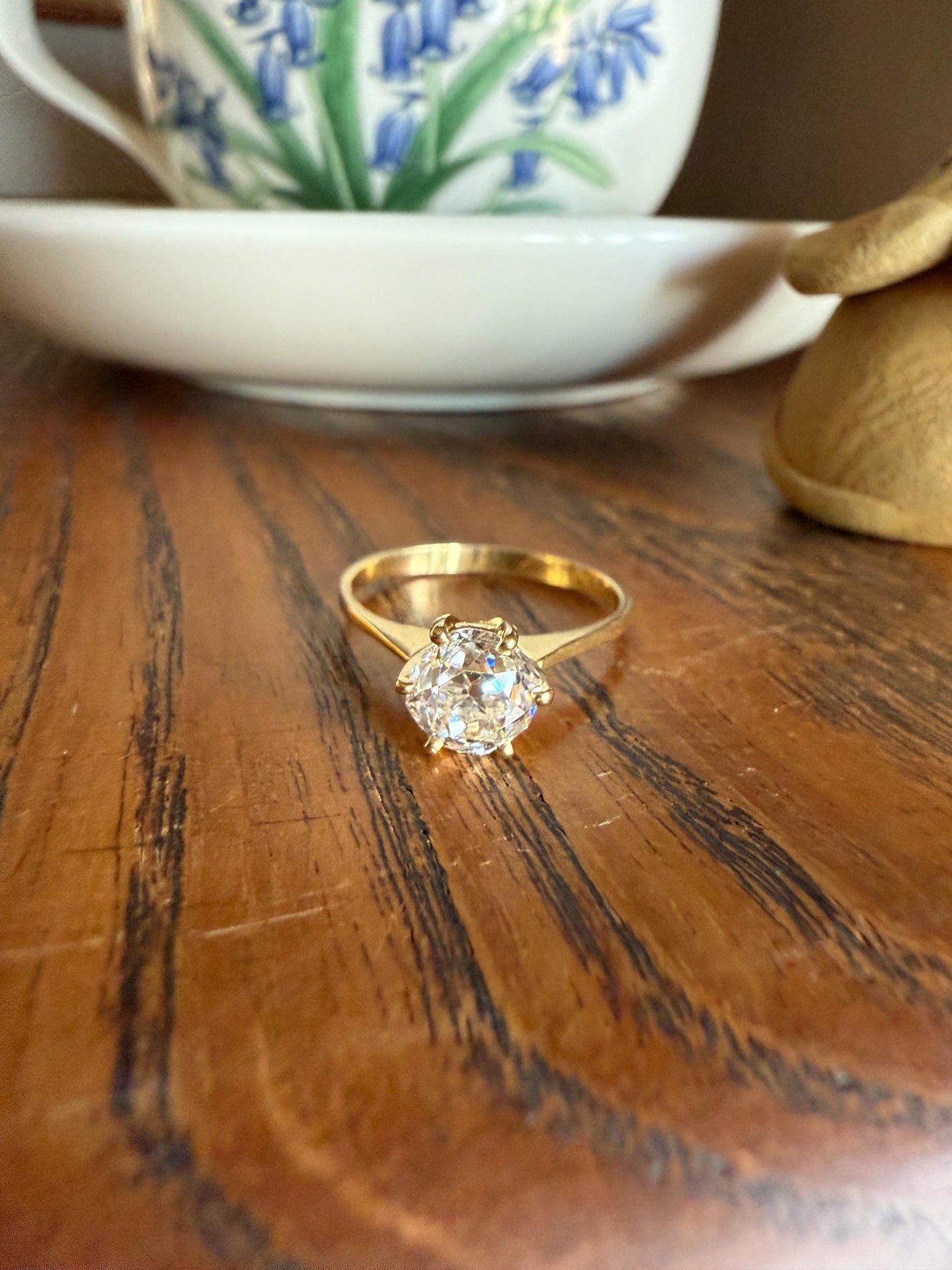 Vintage EYE CLEAN 1.2 Carat French Solitaire Ring Chunky Antique Cushion Old Mine Cut DIAMOND 18k Gold Band Engagement Romantic Gift 1Ct OmC
