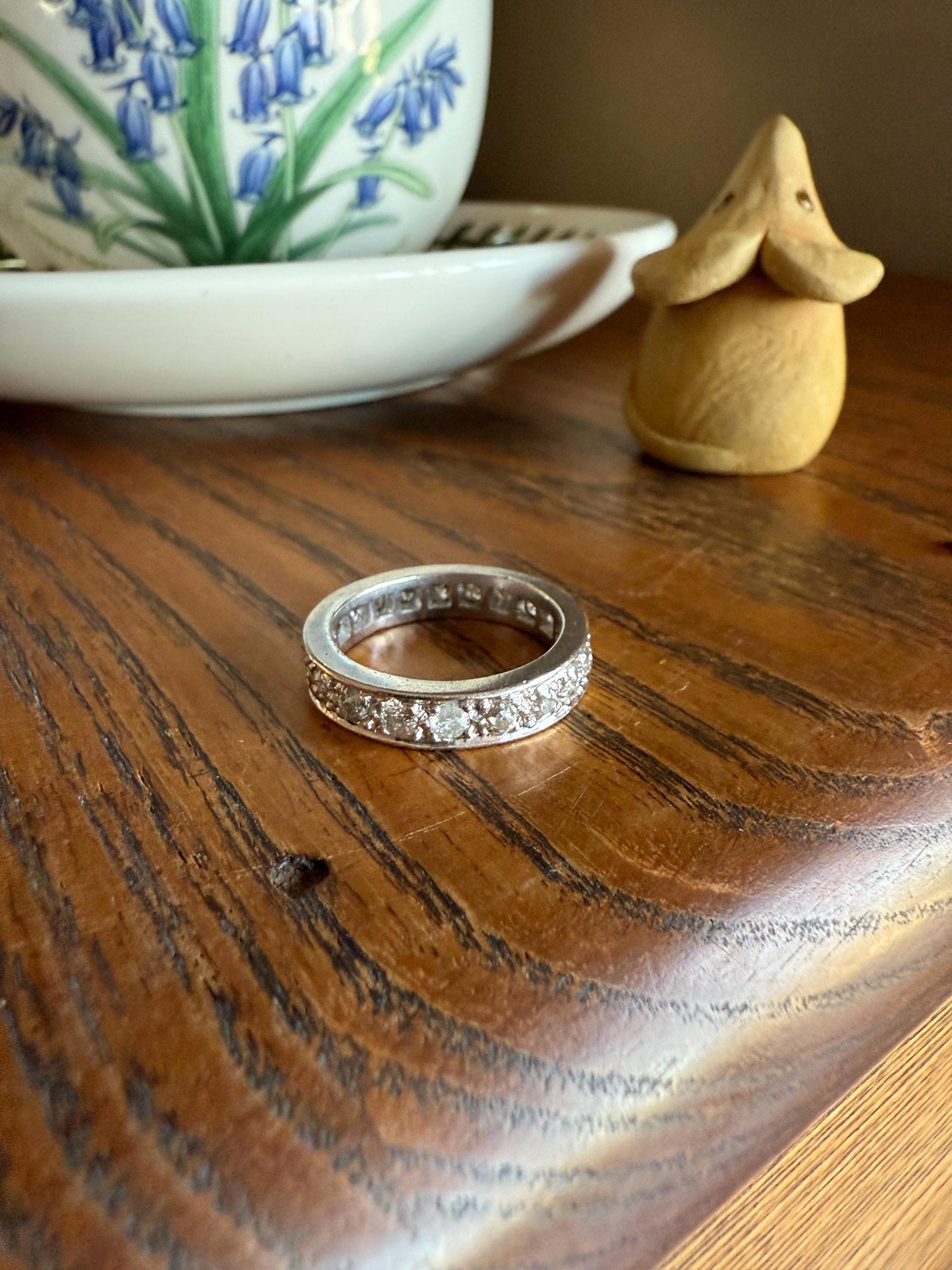 FRENCH Antique Edwardian Art Deco 1.6 Carat 20 Old Mine European Cut DiAMOND Platinum FuLL ETERNITY Band Ring Wedding 1.6Ctw Tdw OMC Stacker