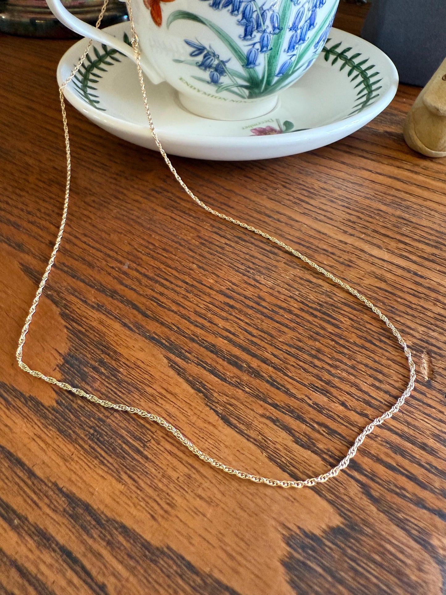 Vintage Dainty Braided Chain 14k Gold Solid Necklace Solid 19.75 Inches Minimalist Layering Pendant Holder Shimmer Neckmess Gift