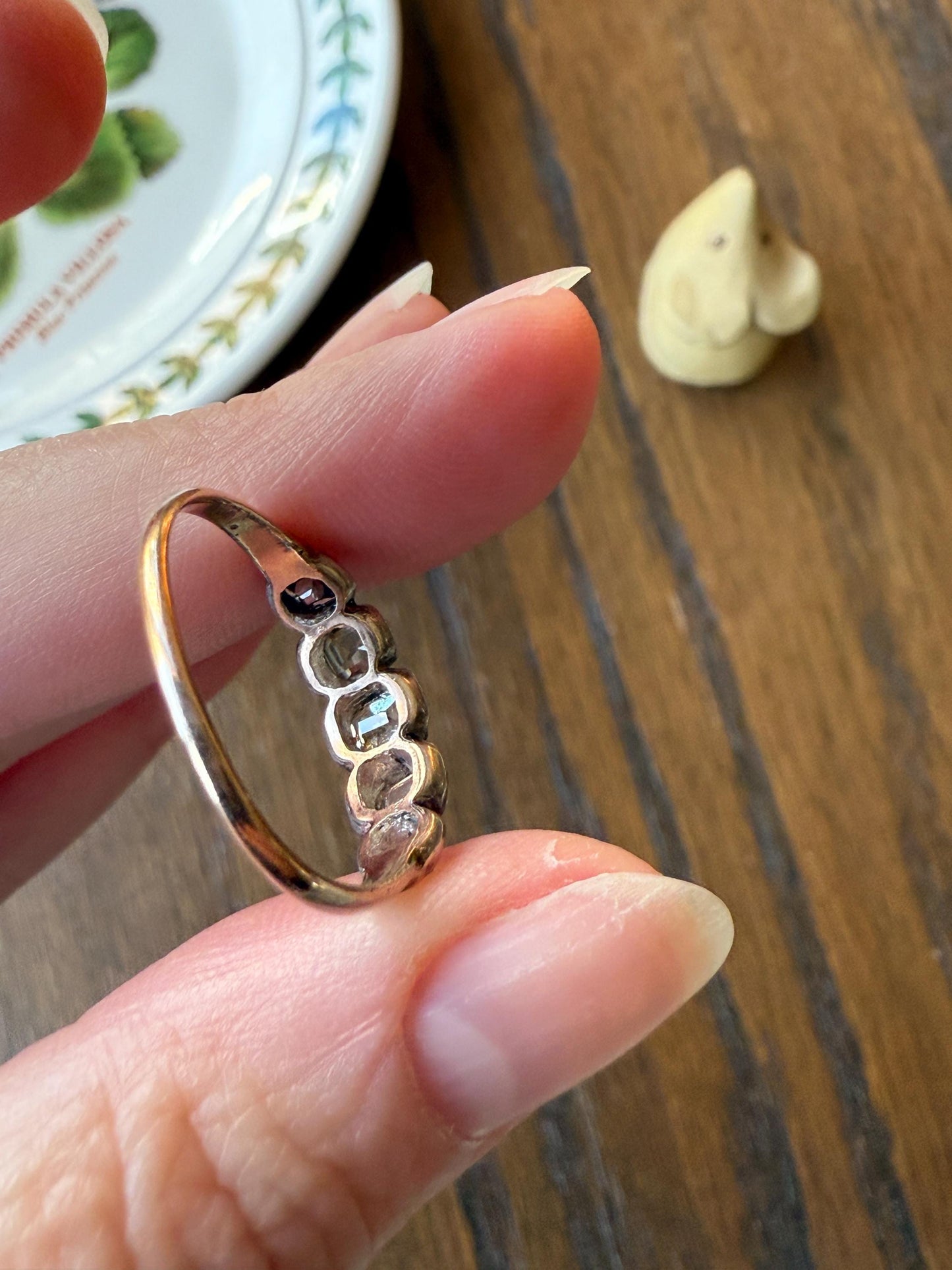 Table Cut DIAMOND Open Back Five Stone Stacker Band Antique 18k Gold Silver Colelt Five Stone Ring Half Hoop Stacker Gift Georgian Victorian