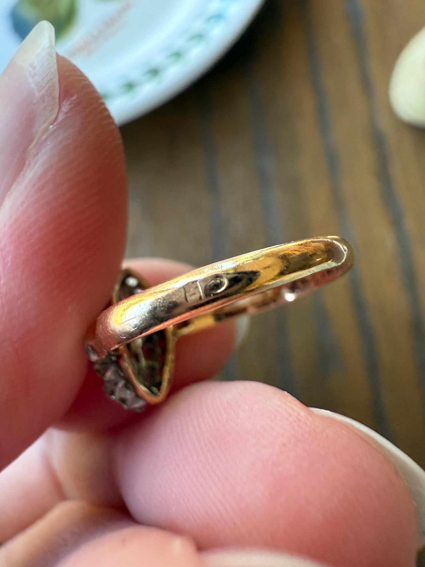 Antique Emerald Rose Cut DIAMOND 18k Gold PLATINUM French Petite Navette Ring Victorian Green Dainty