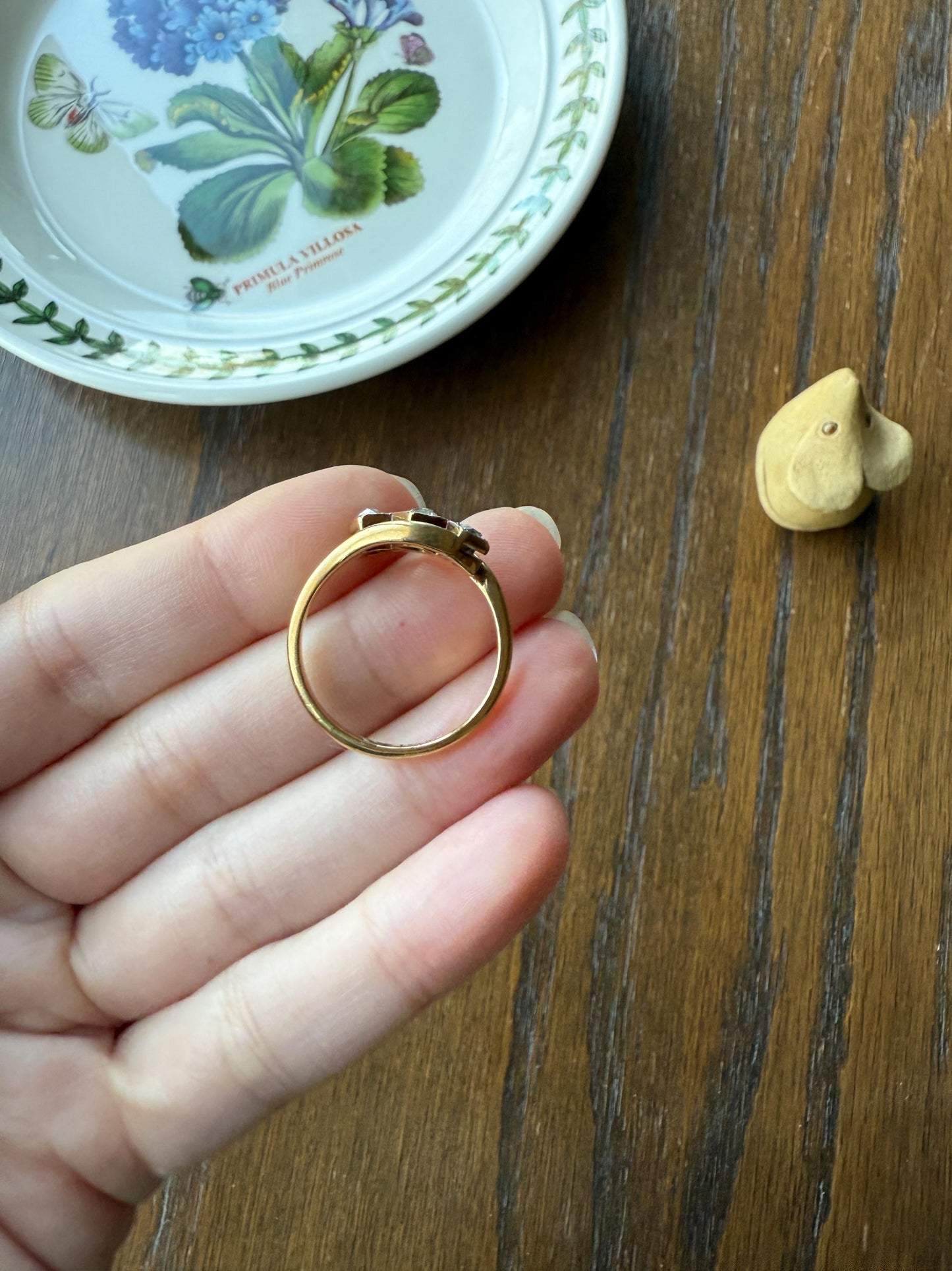 Antique Crossover Band Old Mine Cut Angled Bypass Three Stone Ring 18k Gold Platinum Stacker