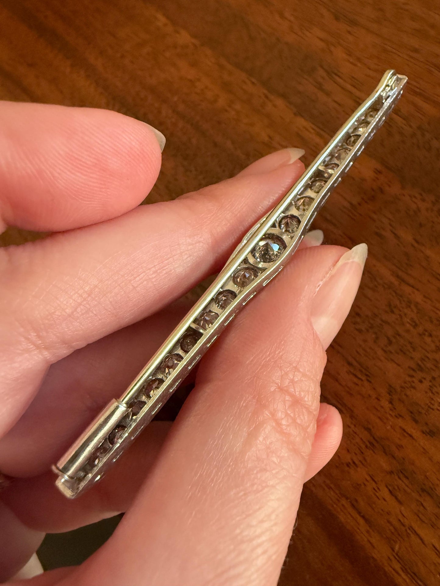 RAINBOW Rare Antique 3.5 Carats Old Mine Cut Natural DIAMOND Pink Yellow Green Bar Brooch 18k Gold Platinum Extender Connector Pendant Conv.