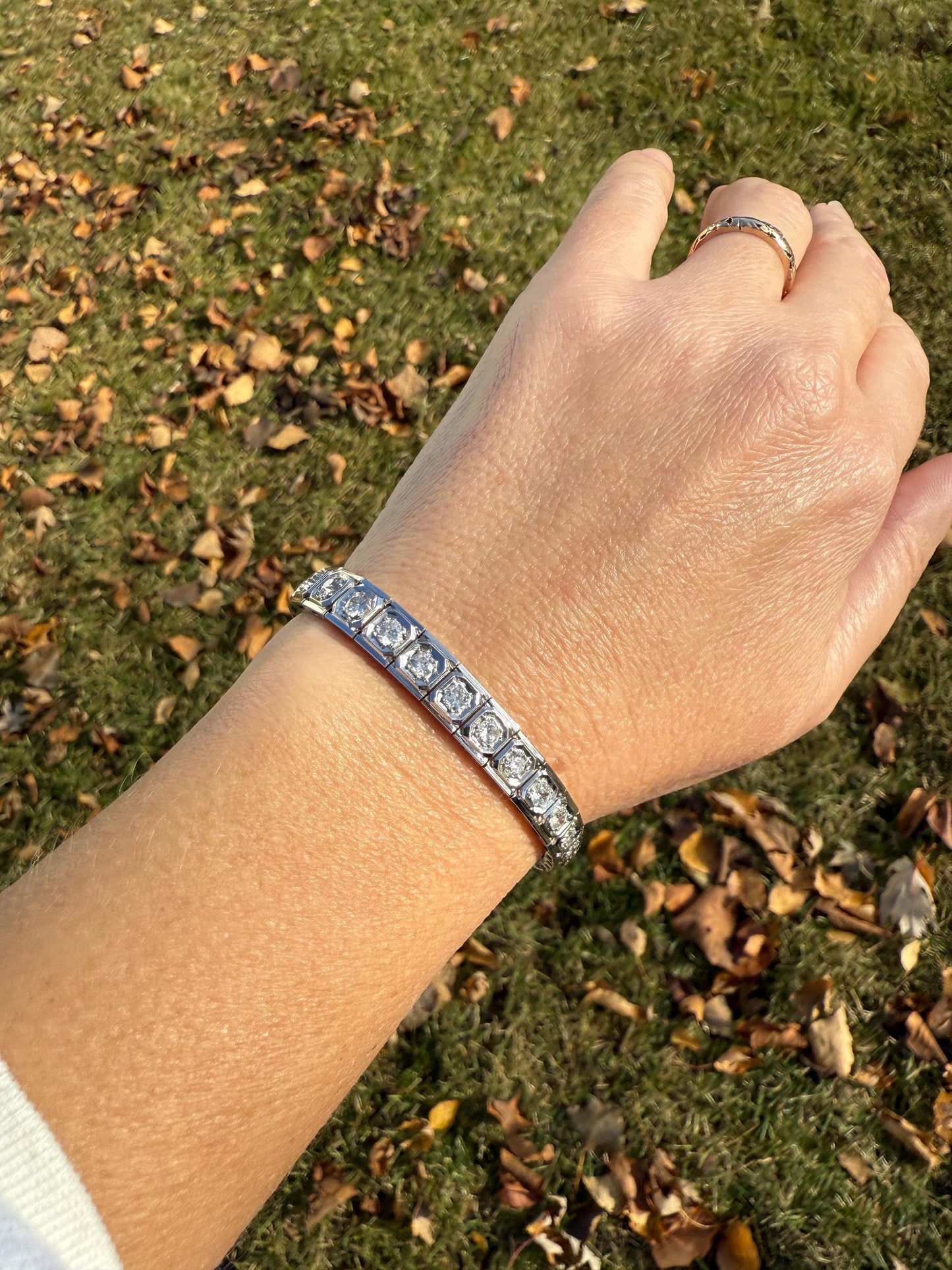 Art Deco 4.9 Carat 33 Old Mine & Transitional Cut Octagon DIAMOND Tennis Bracelet Platinum 18k White Gold Vintage Bezel Set Wriststack 5Ct