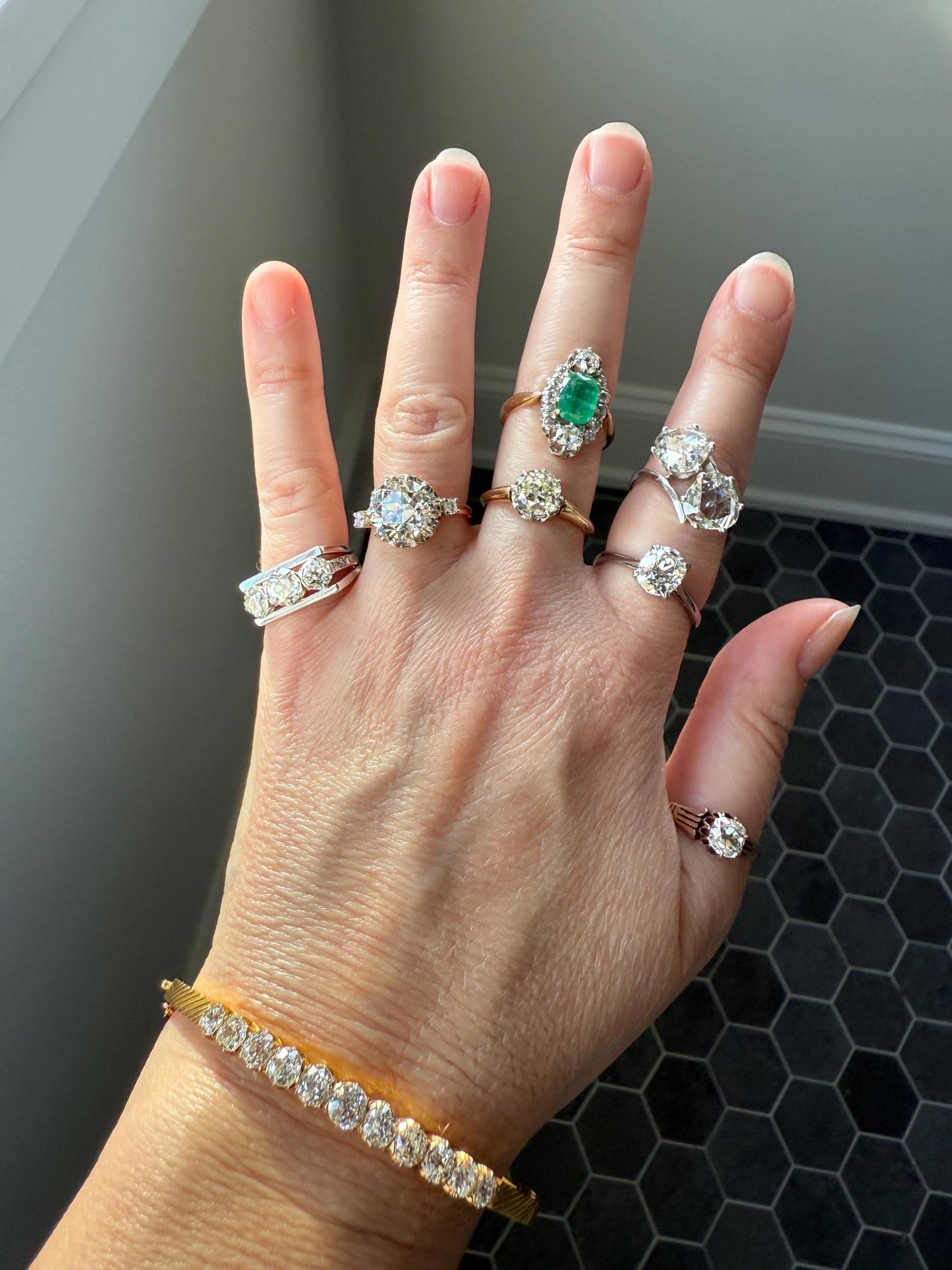 Boxed French Antique Natural Zambia EMERALD w/ Cert & 1.1Ctw Old Mine Cut DIAMOND Halo Ring 18k Gold Platinum Green Belle Epoque Gift OMC