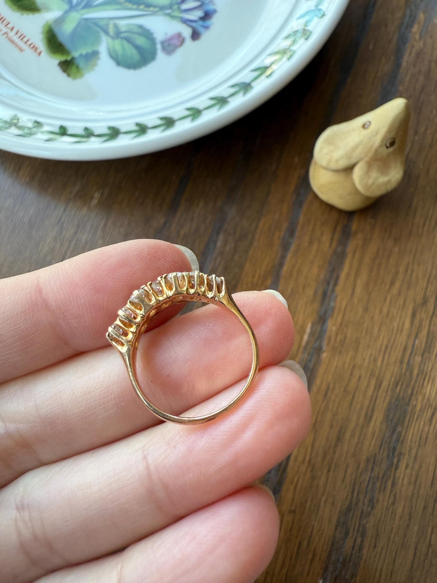 Unique Antique .9 Carat Old Mine Cut Diamond Nine Stone Band Mini Cluster Ring 18k Gold Victorian