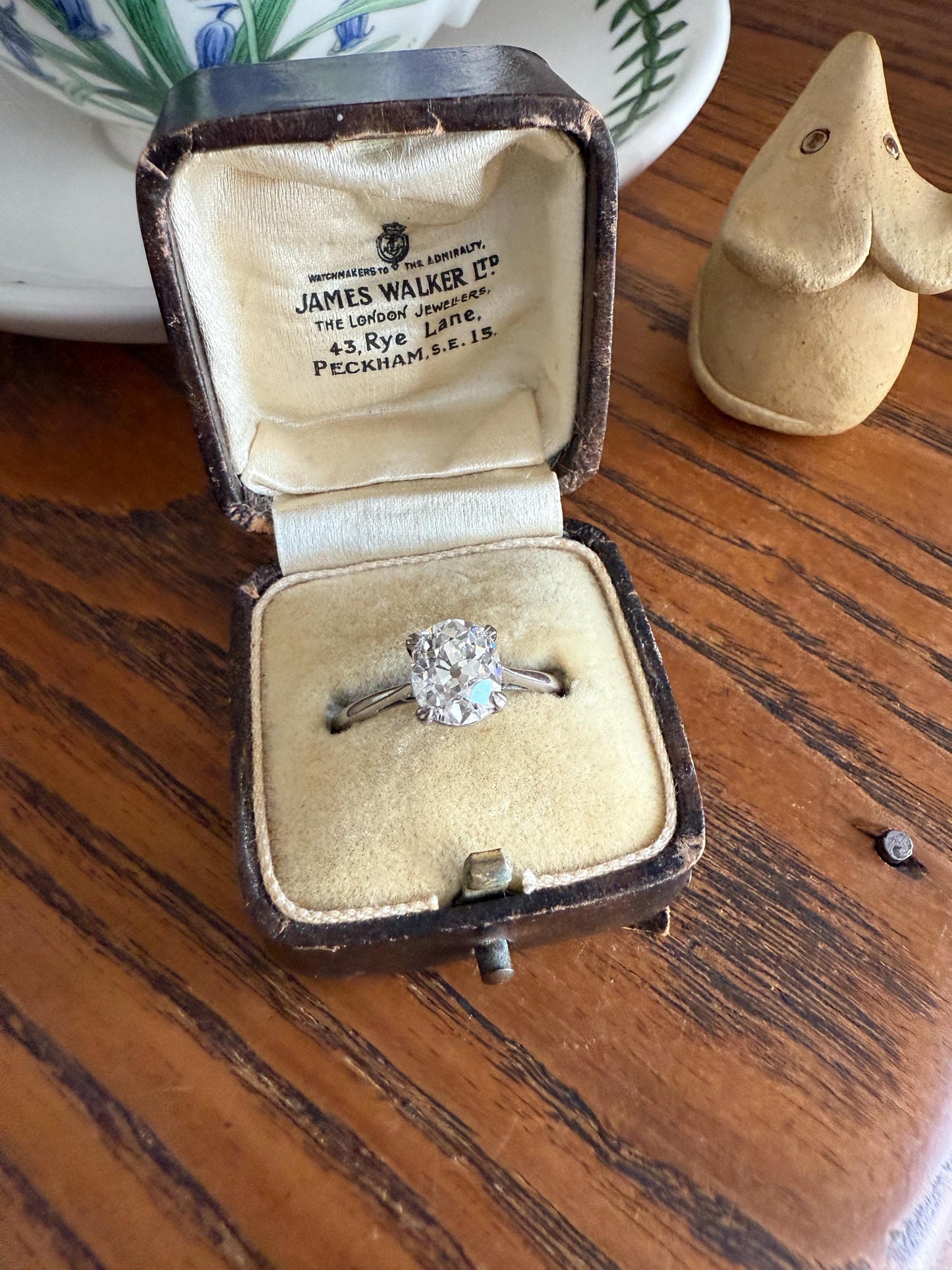 OVAL Antique 1.87 Carat Eye CLEAN Elongated Old Mine Cut DIAMOND Solitaire Engagement Ring w/ cert French 18k White Gold 1.87ct OmC