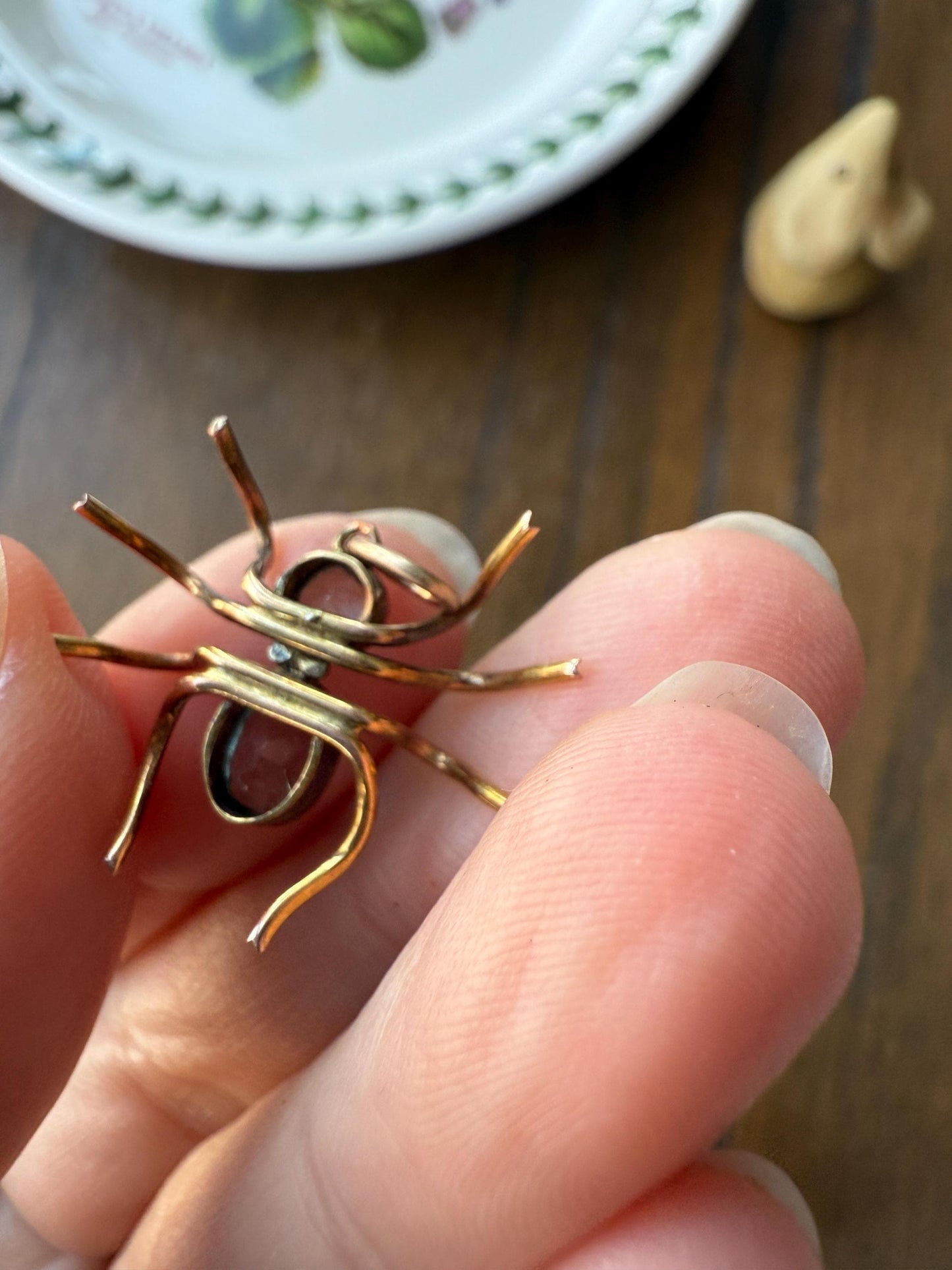 SPIDER Victorian Antique Figural 10k Gold Light Blue Paste Aquamarine Pendant Bugs Insects