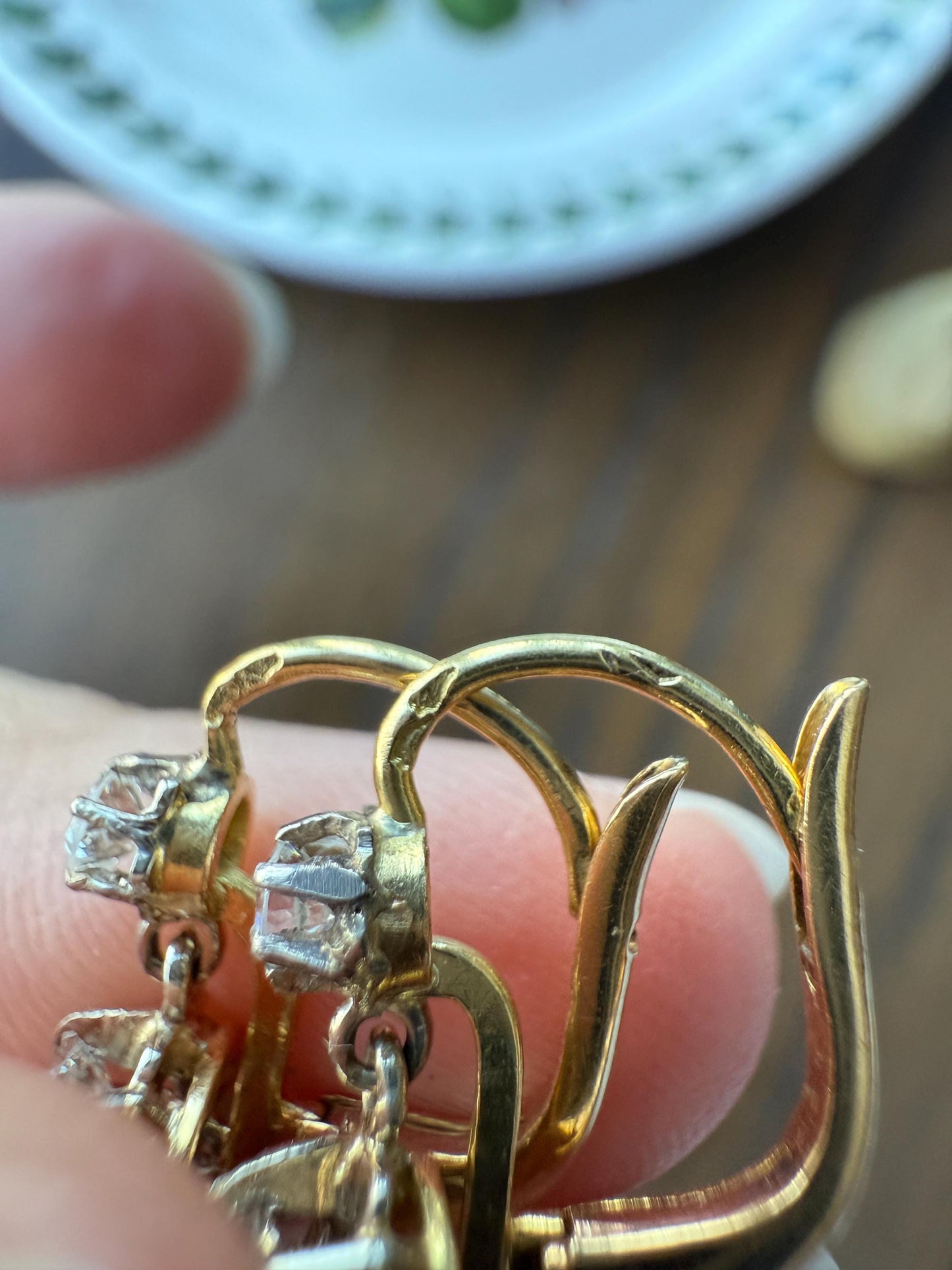 Antique .9 Carat Tdw Old Mine Cut Diamond Earrings 18k Gold French Victorian Dangle Dormeuse Gift Belle Epoque Bridal