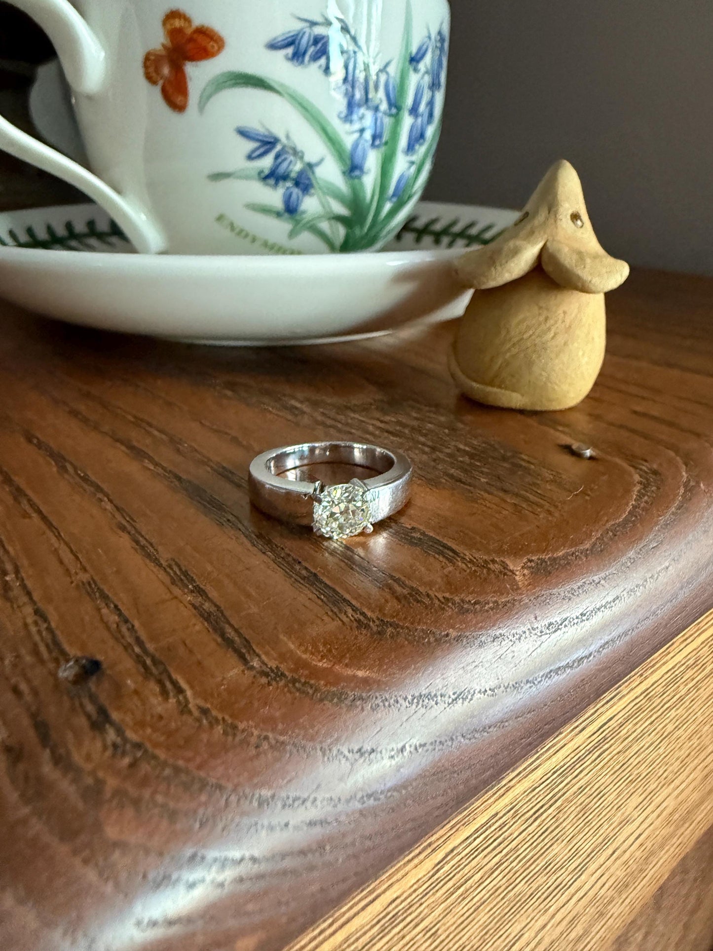 Vintage One Carat Antique Old Mine Cut DIAMOND Ring Stacker Band 7.7g 18k White Gold Solitaire Geometric Engagement 1Ctw OmC
