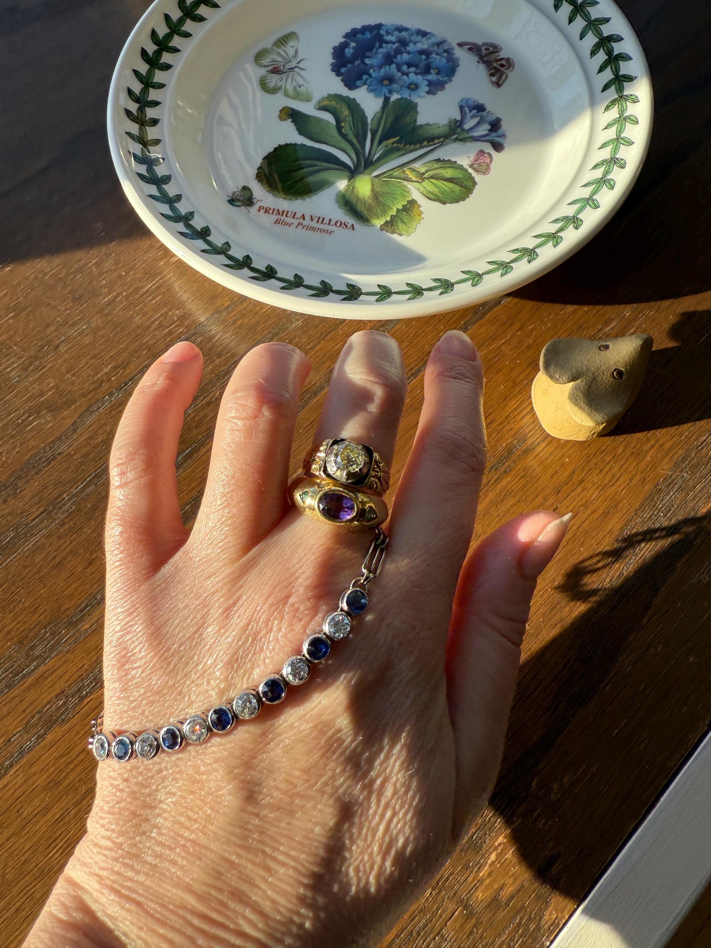 Art Deco SAPPHIRE Old Mine & Transitional Cut DIAMOND Tennis Bracelet 18k White Gold Vintage Bezel Set Milgrain Wriststack 5Ctw Stacker