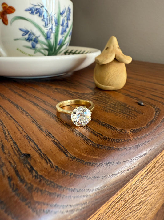 Exceptional Antique 2.6 CARAT Old European Cut DIAMOND Solitaire Engagement Ring 18k Gold Solid Yellow Tall Prong Setting Stacker
