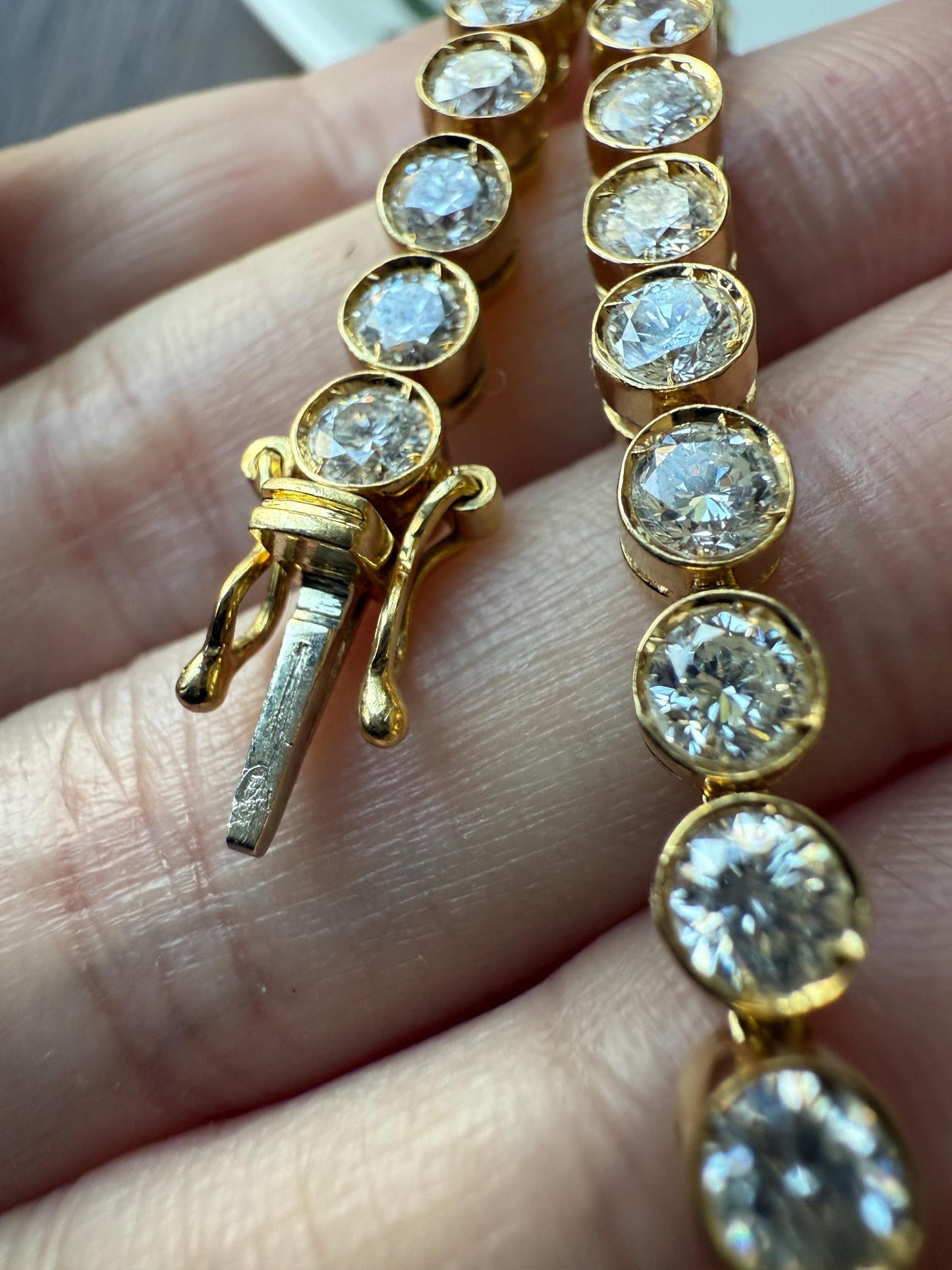 Vintage Seven CARAT Natural DIAMOND Tennis Bracelet French Bezel Set Line Eternity 18k Yellow Gold Solid 40 Stones