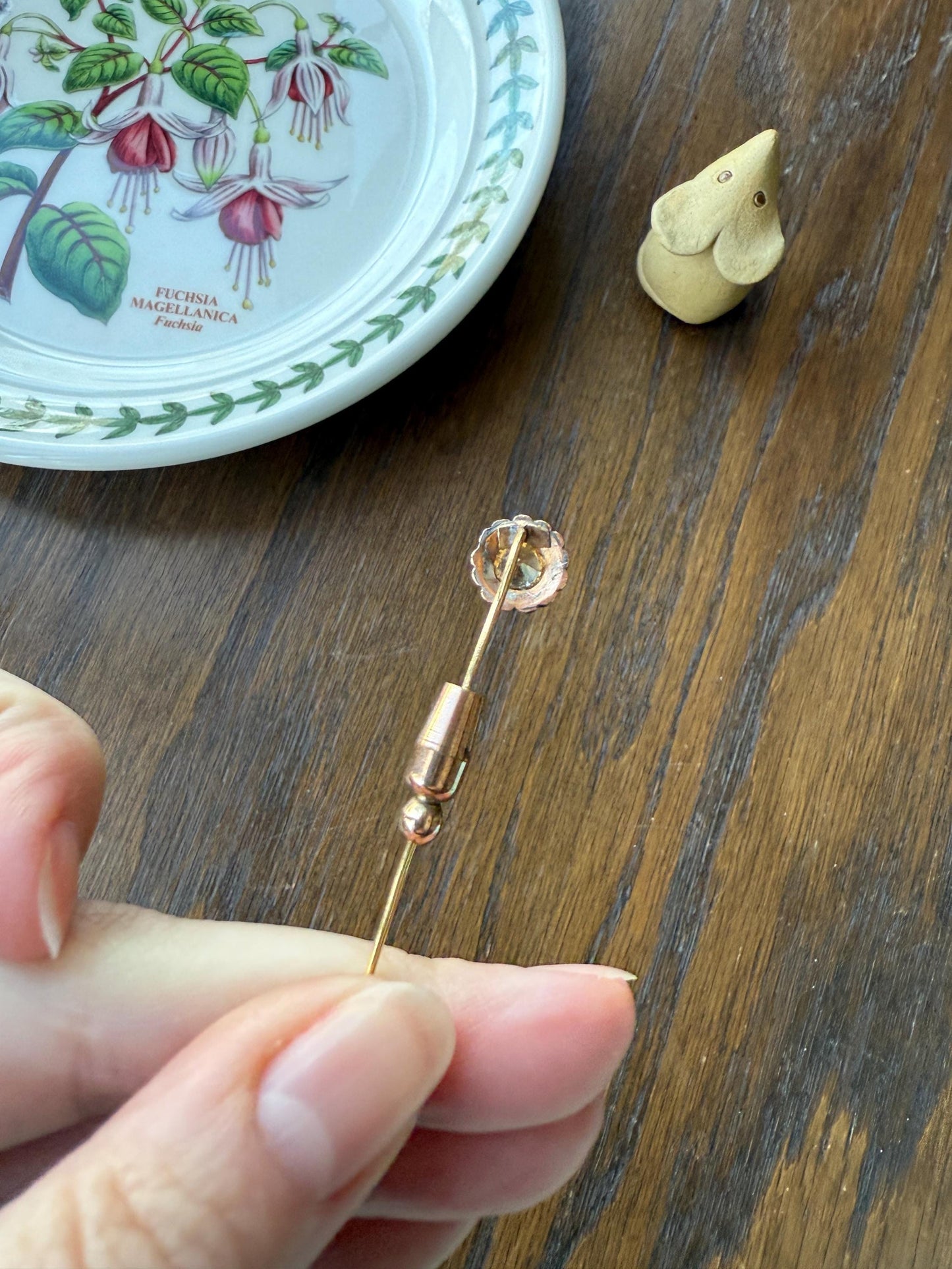 IMPERIAL TOPAZ Old Cut Peach Pearl Halo Antique Stick Pin - Daisy Cluster Bead Rivet Pendant Ring Charm Conversion? 18k 14k Gold