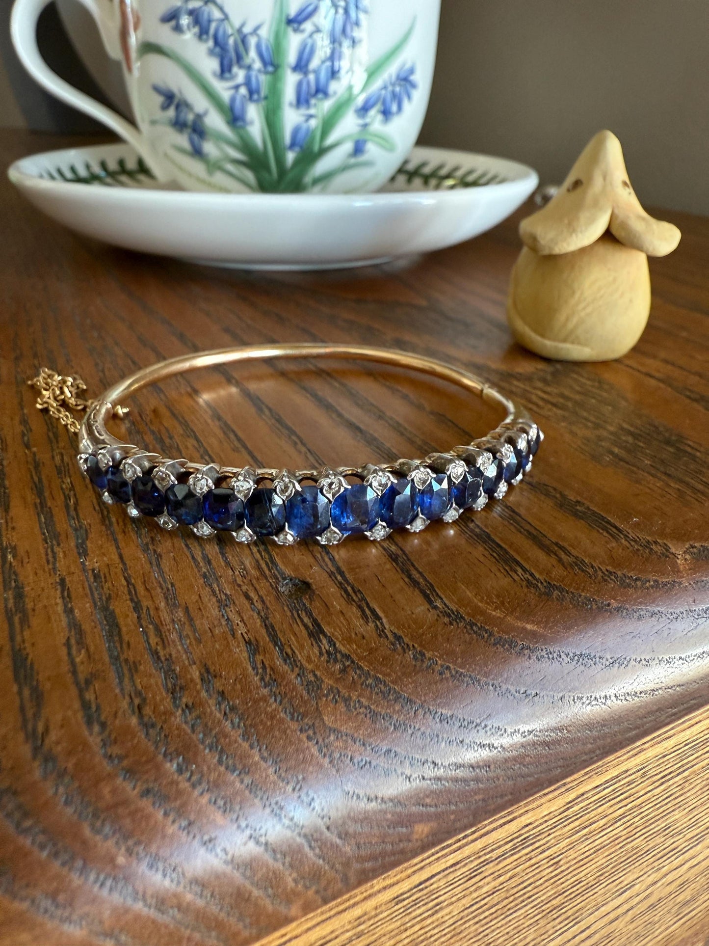 Antique 7 CARAT Natural SAPPHIRE Encrusted Hinged Bangle Bracelet 18k Gold Silver Rose Cut Spacers Gemset Prong Victorian Wriststack
