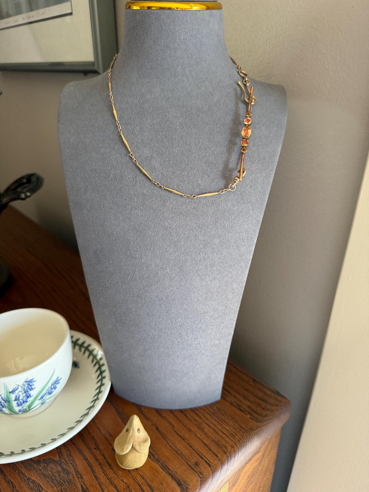 Antique Vinegar and Oil Foiled Citrine Five Stone Bar Line Brooch for Pendant Conversion Extender French Victorian 18k Gold Oval Geometric