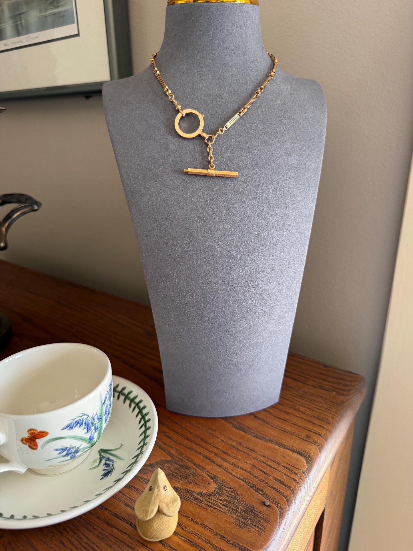 Heavy French Vintage Albert Watch Chain 20g 18k GOLD Solid Chunky Chain Necklace Oval Links XL Spring Ring T Bar Short Choker Extender