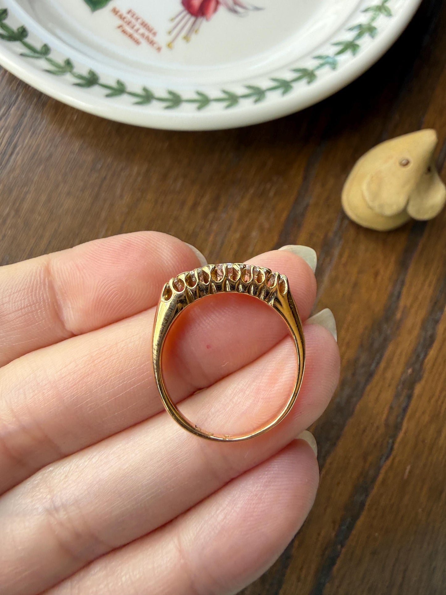 Victorian Antique .7 Carat Old Mine Cut Diamond Five Stone Ring Sturdy 18k GOLD Stacker Band OMC Daily Wearer