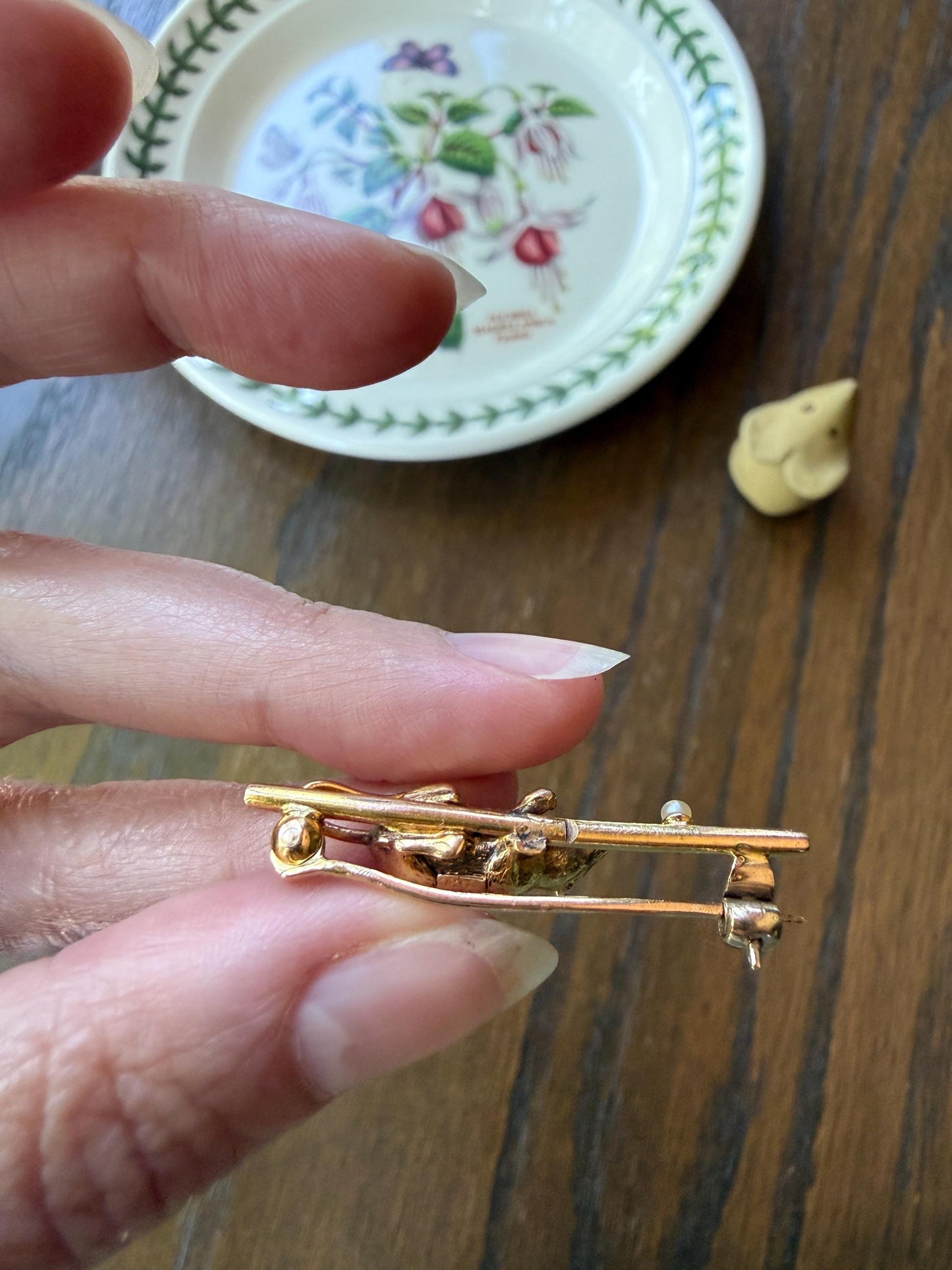 Large MOUSE Victorian Figural Bar Pin Bar Brooch for Pendant Charm Holder Antique 18k Gold Solid Extender Connector Chunky 3D Figural
